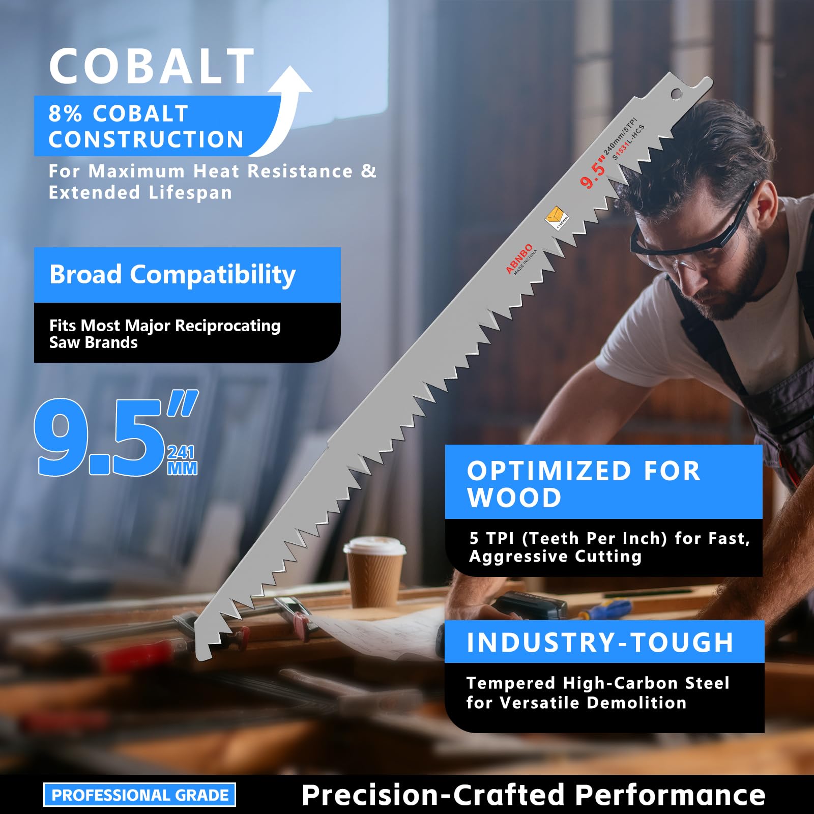 Lame per sega alternativa per potatura del legno, lame in acciaio al carbonio 5TPI per alberi (confezione da 5) (12,7 cm, 23,9 cm)