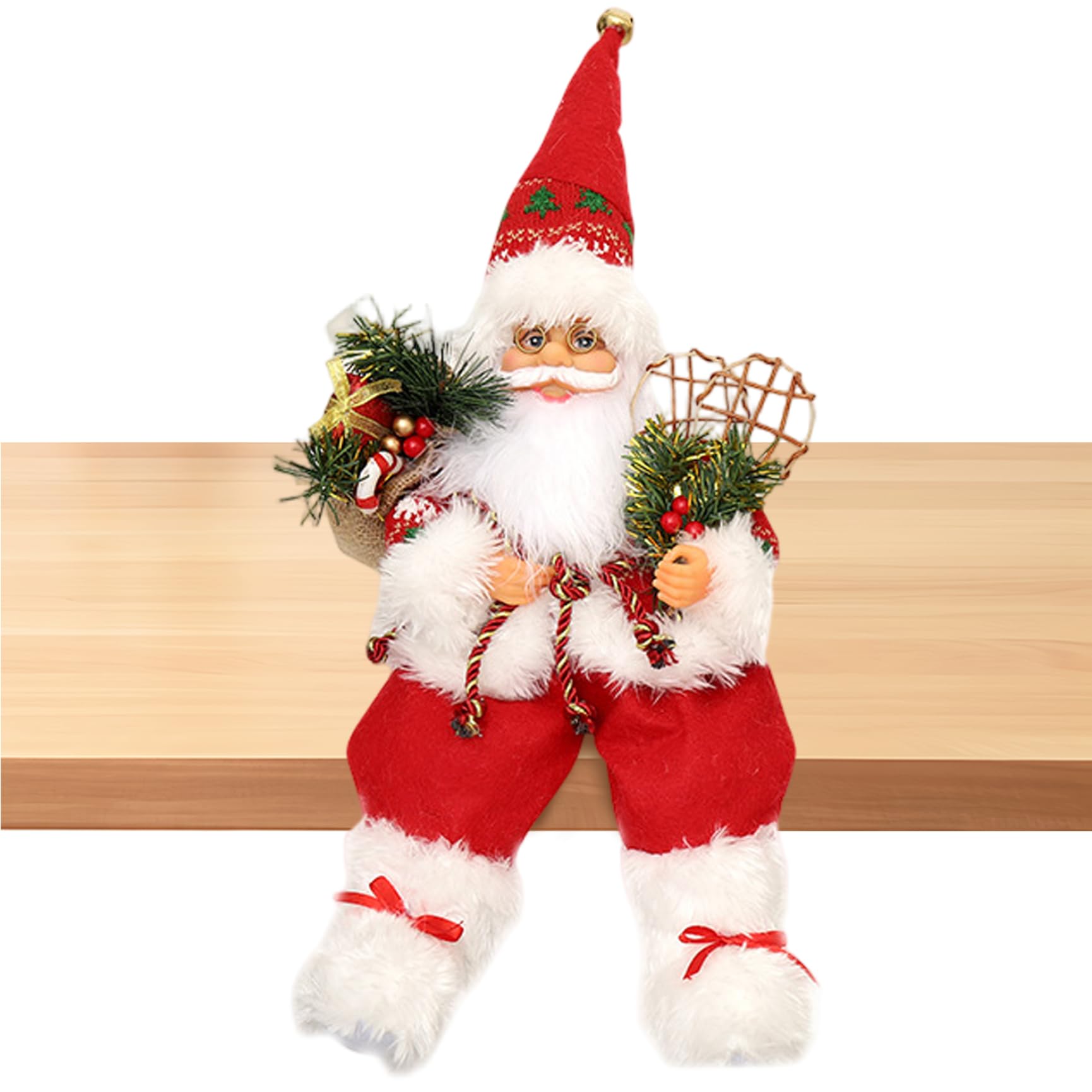 Ornement Père Noël en tissu de 57 cm avec costume rouge de qualité