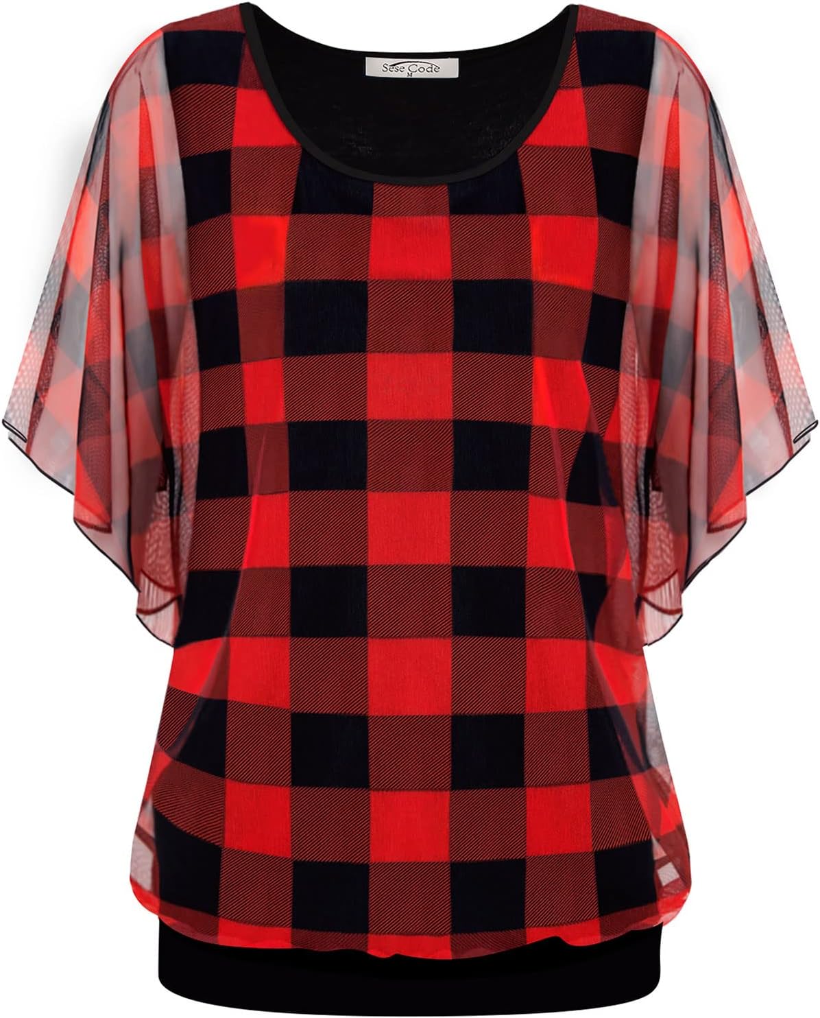SeSe CodeWomens Batwing 3/4 Sleeve Tops Loose Flowy Shirts Casual Mesh Blouses