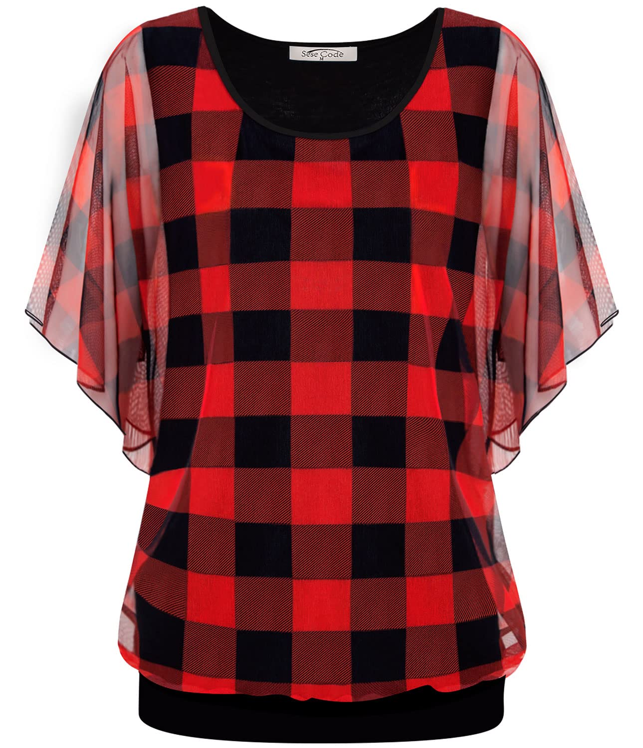 SeSe CodeWomens Batwing 3/4 Sleeve Tops Loose Flowy Shirts Casual Mesh Blouses