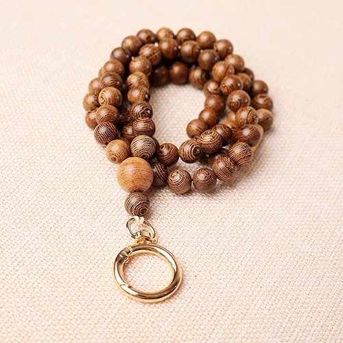 Miniatura 6 de Cordones de madera con cuentas para soporte de insignias de identificación, cordón para profesores, llavero bohemio para identificación para mujeres