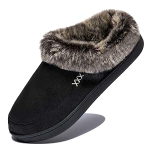 NewDenBer Womens Cozy Memory Foam Slippers Suede Plush Faux Fur Lined Slip on Indoor Outdoor House Shoes