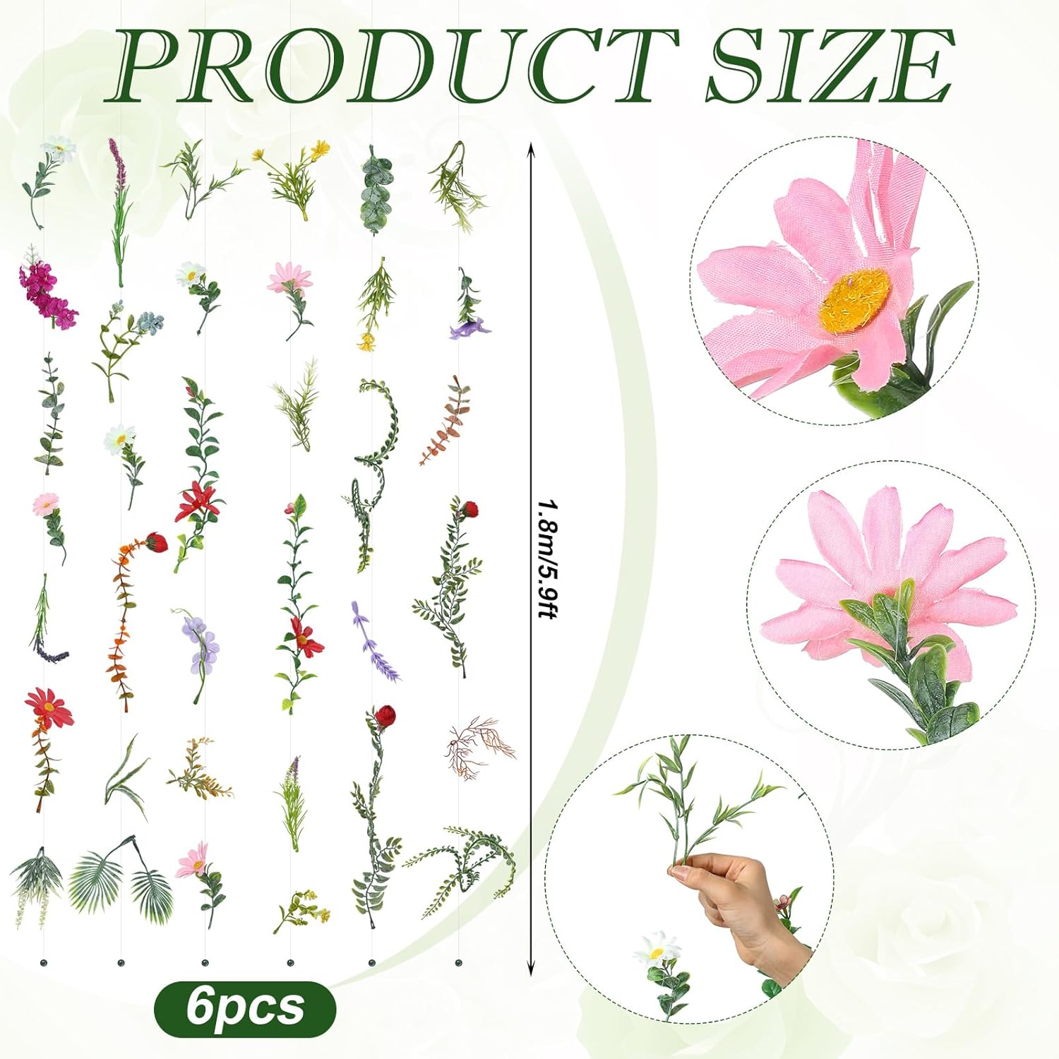 xunyee 6 pcs 35.4 ft flower garlands artificial wildflower vines floral hanging backdrop fake flower garlands faux silk wildflower vine for wedding bridal shower home garden wall arch decor(spring)