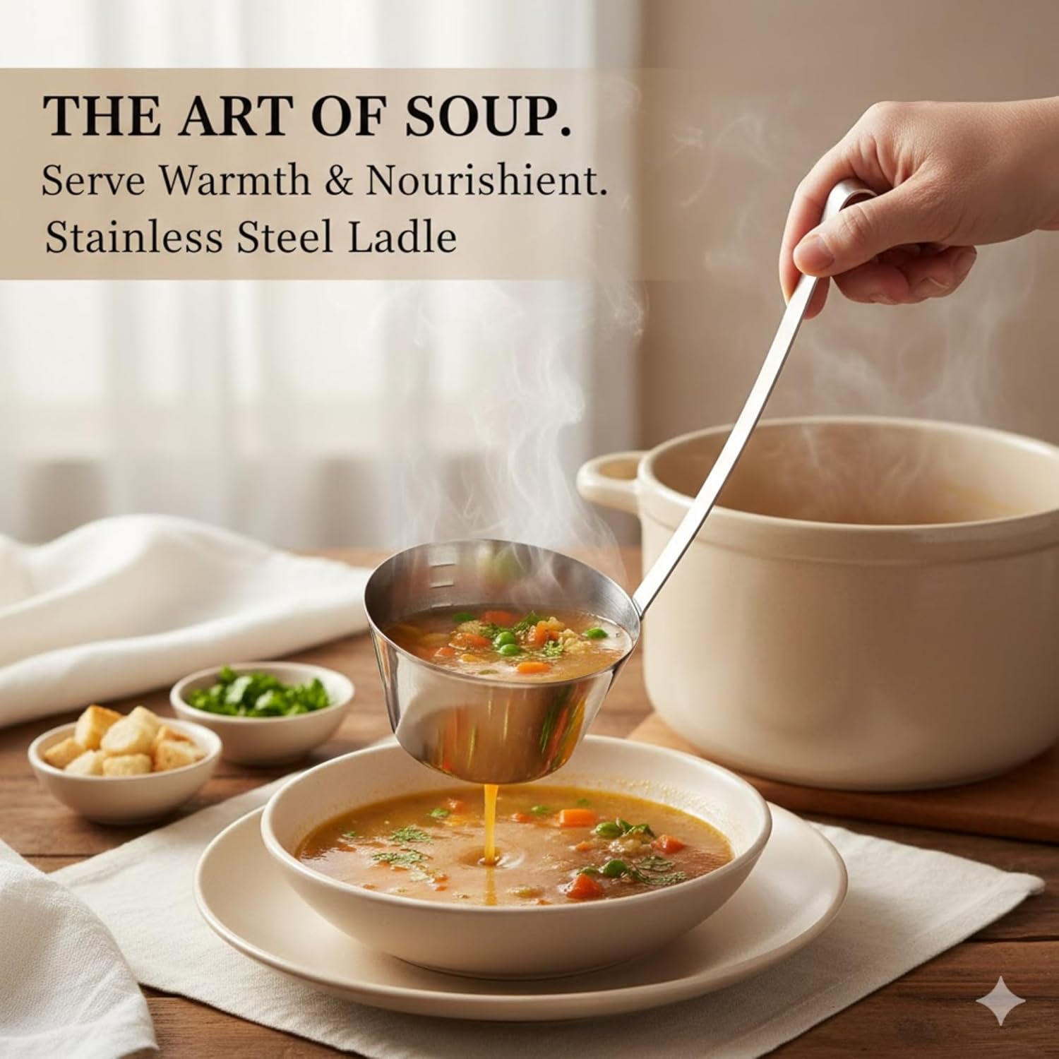 32 Oz Stainless Steel Ladle - Large Ladle with Long Handle -Stainless Steel Ladles for Soup - Deep Soup Ladle for Serving, Cooking, Stews and More