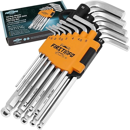 FIRSTINFO H5902ML Juego de llaves Allen de tamaño métricollaves hexagonales con extremo de bola de brazo largo, 12 piezas, construcción de acero