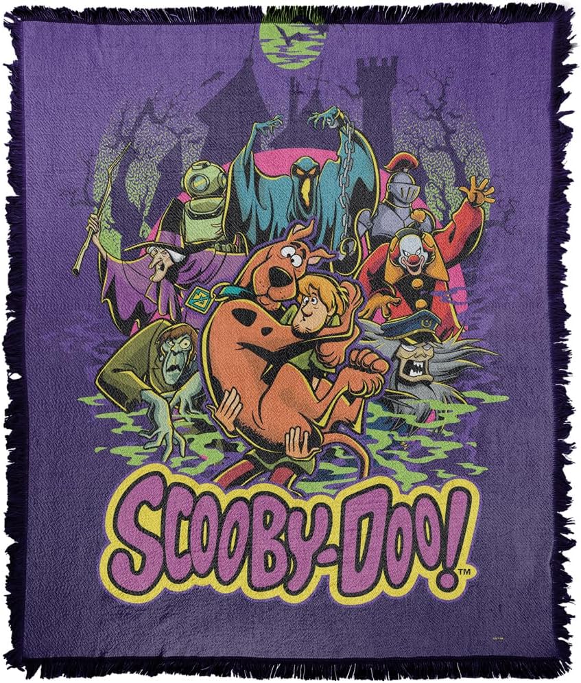 LOGOVISION Scooby Doo! Blanket, 50"x60" Spooky Poster Scene Woven Tapestry Cotton Blend Fringed Throw Blanket