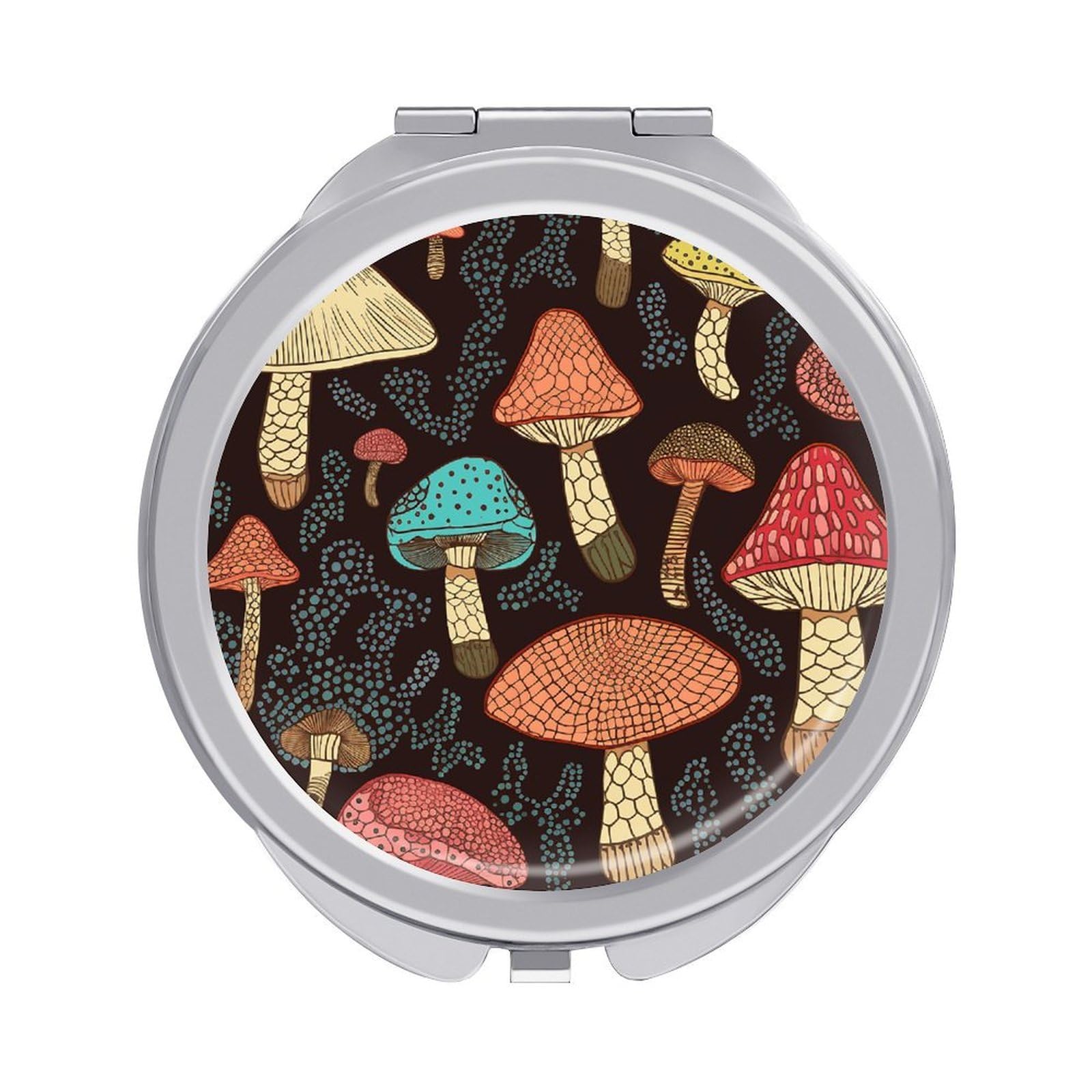 VstaDank Mushroom Travel Makeup Mirror Cute Compact Mirror for Women 1X/2X Magnifying Metal Pocket Makeup Mirrors Folding Round Makeup Mirrors for Handbag Wallet & Gift