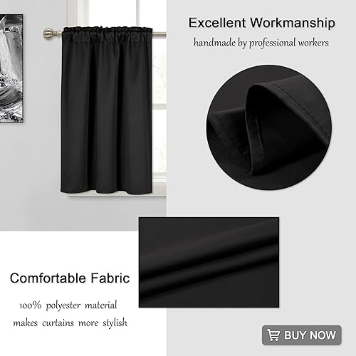Miniatura 4 de Cortinas negras de 36 pulgadas de largo, 2 paneles para cocina, ventana pequeña, opacas, ventana corta, juego de cortinas con bolsillo para barra,