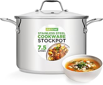 Large Stainless Steel Stock Pot with Lid - Big Soup Pot, Heavy Cooking Pot with Glass Lid - Stew Pot, Cookware Induction Pot, Mirror Finish Stockpot, Deep Casserole Pot, 8-Qt / 7.5 Litre