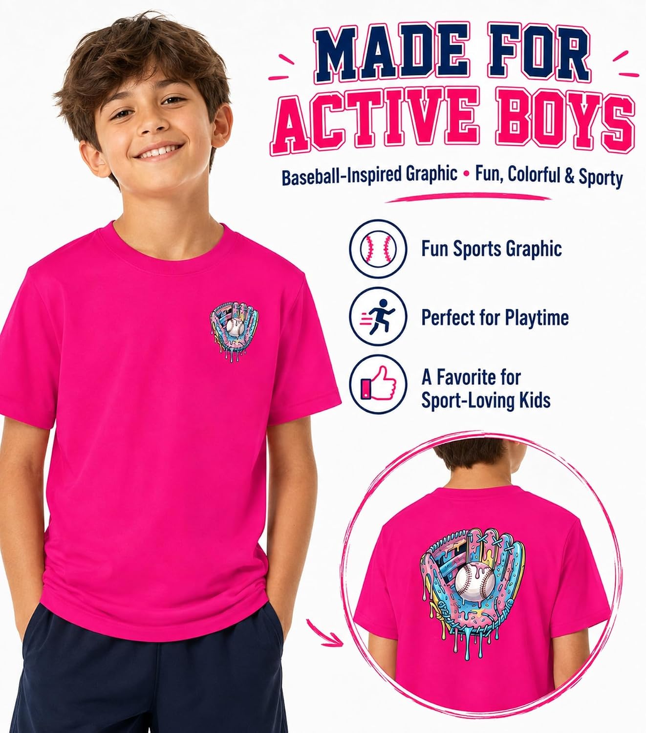 Cozople Boys T-Shirts Double-Sided Graphic Shirts Short Sleeve Size 7-14