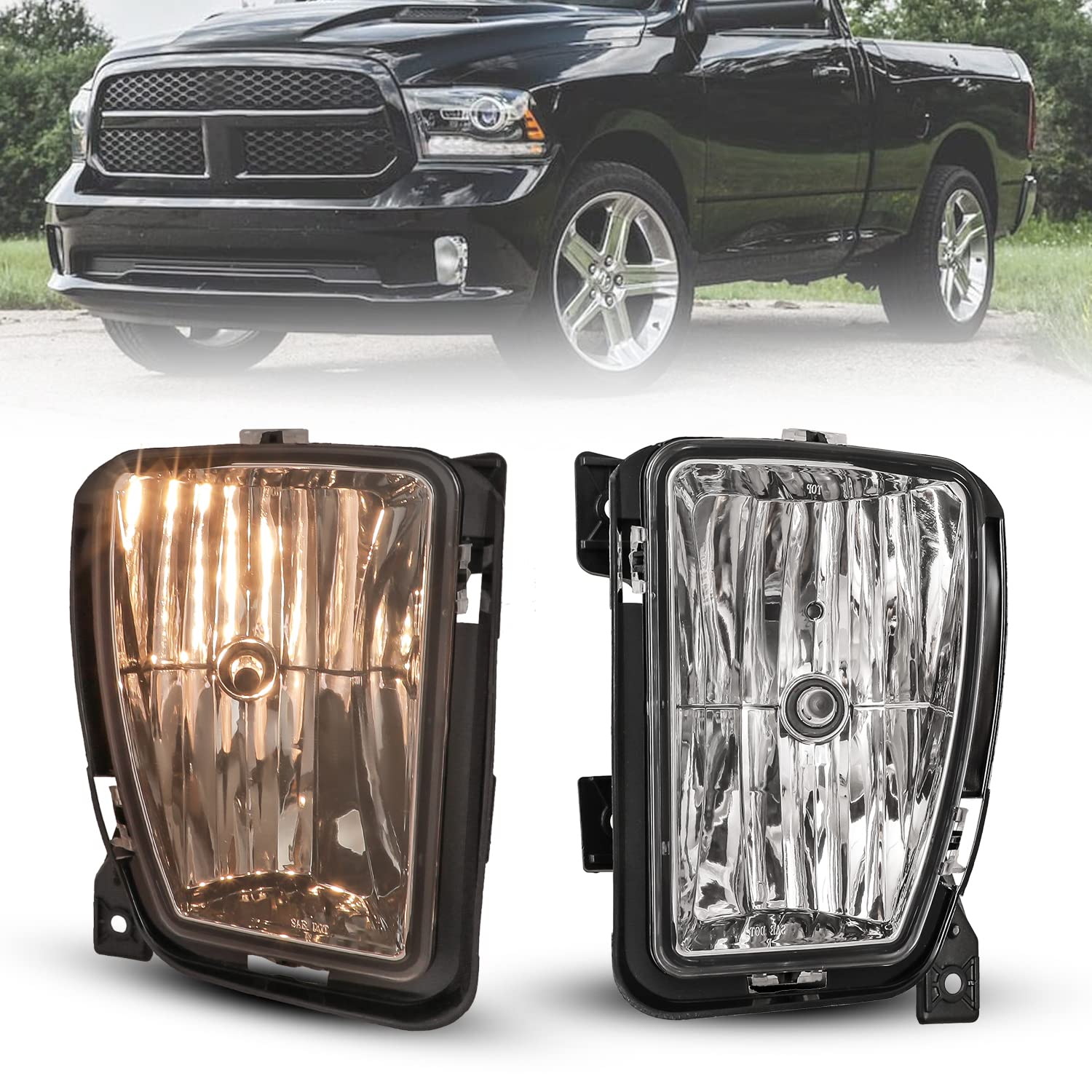 CPW Fog Lights Assembly Compatible with [2013-2018 Dodge Ram 1500 Pickup][2019 Dodge Ram 1500 classic] Driving Fog Lights Clear Lens