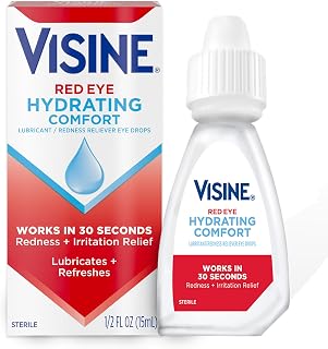 Visine Red Eye Hydrating Comfort Eye Drops - Fast Redness Relief & Lubricant for Dry, Irritated Eyes in 30 Seconds, 0.5 fl oz