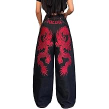 Womens Baggy Jeans Embroidered Wide Leg Pants