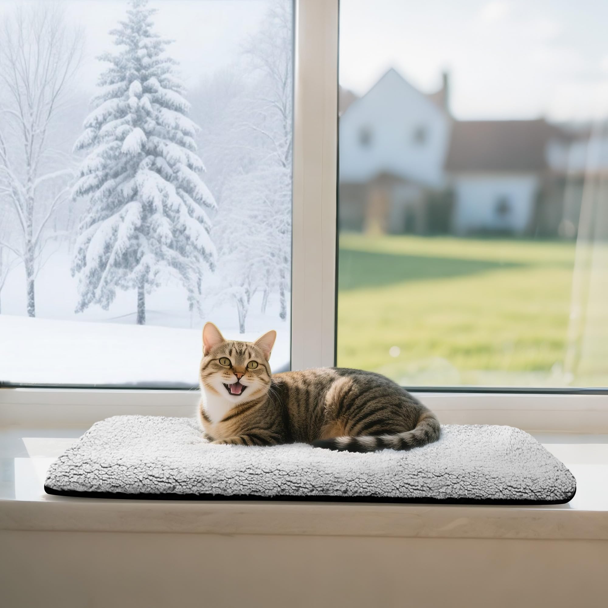 Pet Prime Fensterliege für Katzen, Kühlmatte für Katzen,rutschfestes Katzenbett mit 2 Bezügen (kühl & warm), 90x28 cm, machinenwaschbar, grau