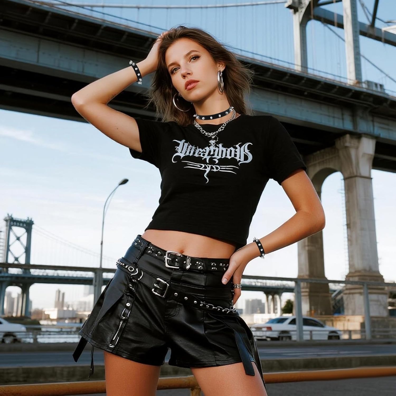 3 Pcs Spiked Choker and Bracelet Set, Punk Gothic Style Leather Necklace Bracelet Set for Women Men, Black - Image 6