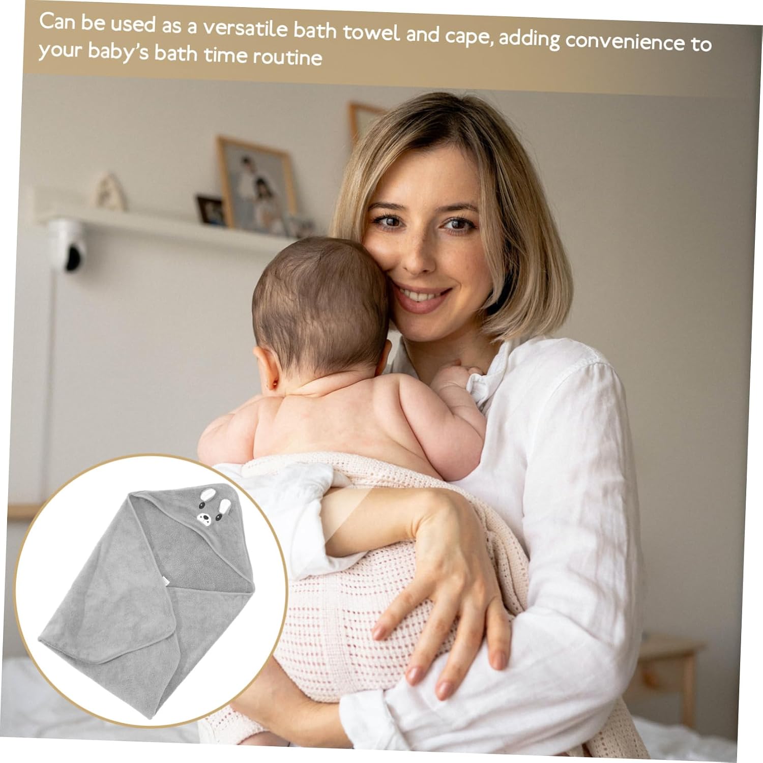 Toyvian Hooded Bath Towel for Toddlers Cape Quick-Drying Newborn Bathing Towel Gray for Boys and Girls