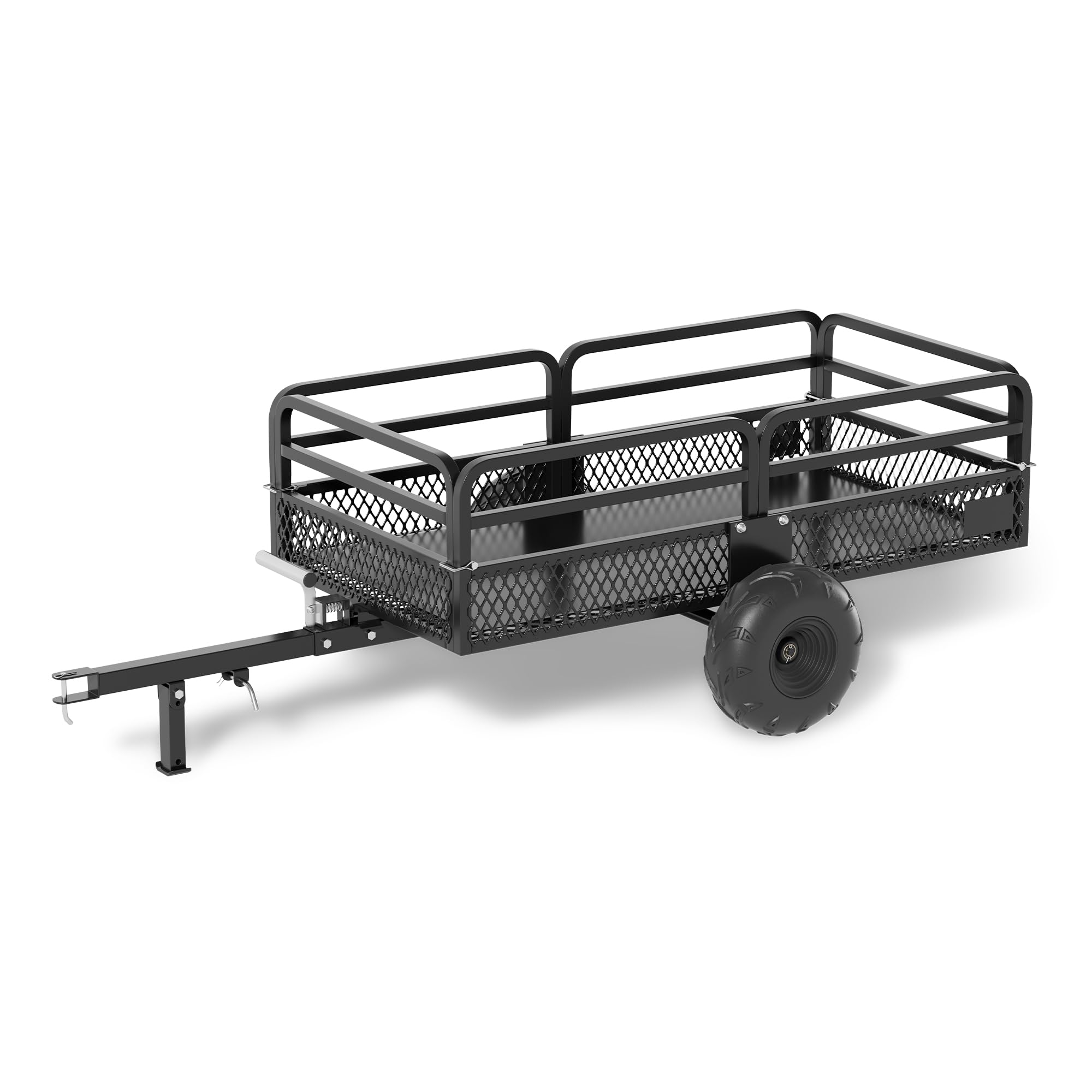 Heavy Duty Garden Cart ATV Trailer, 1500lbs Capacity Yard Wagon with Removable Sides & Support, for Hauling Mulch, Soil, Rocks, Firewood - All Terrain