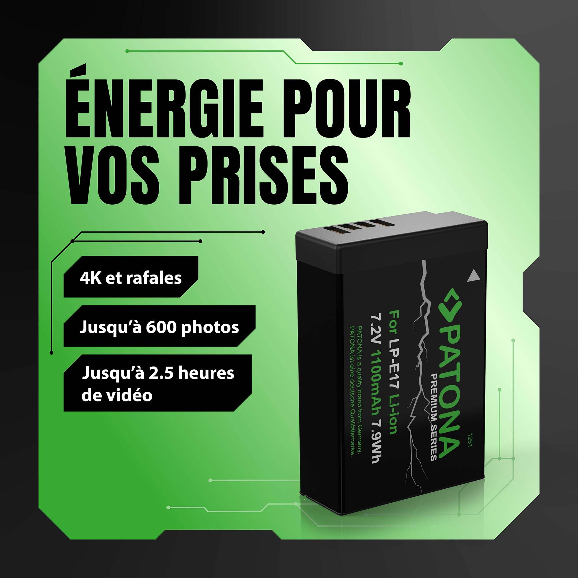 Image secondaire de Batterie PATONA Premium LP-E17 1100mAh pour Canon EOS