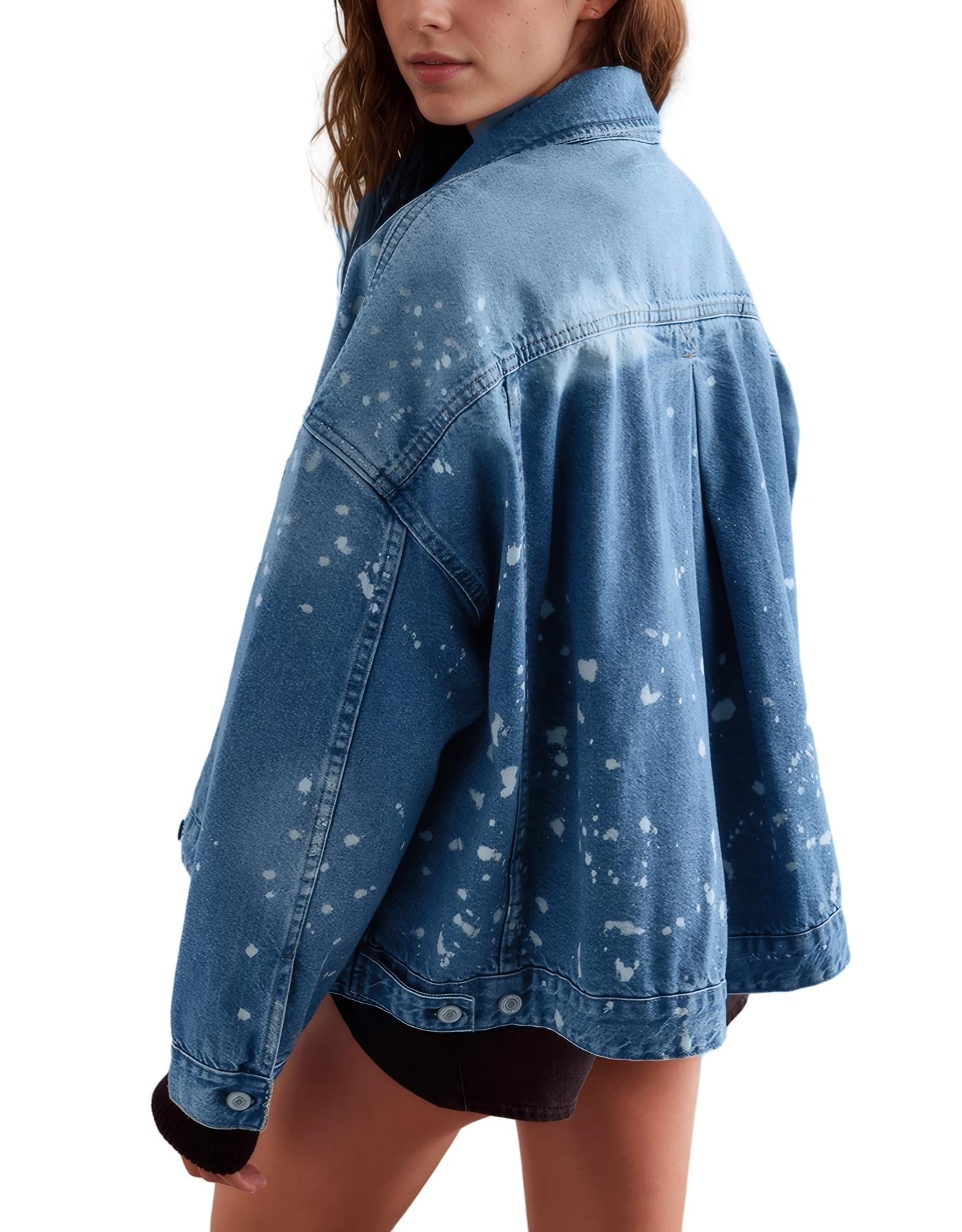 Kedera Women's Blue Jean Jacket Oversized Distressed Button Down Denim Jacket Vintage Long Sleeve Soft Boyfriend Coat
