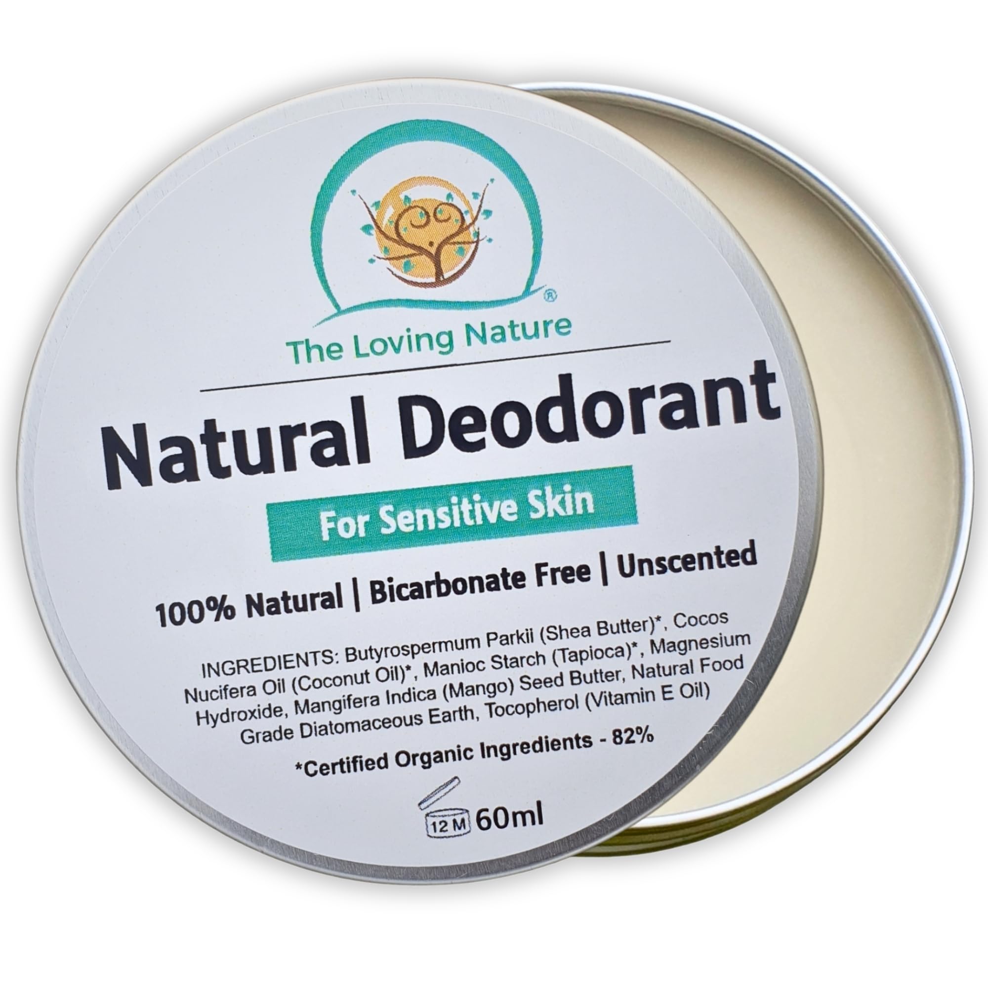Aluminium Free, Vegan Deodorant for Men, Women, Teens & Kids - Organic, 100% Natural Deodorant Ideal for Sensitive Skin - Gentle & Effective Fragrance Free Deodorant (60ml)