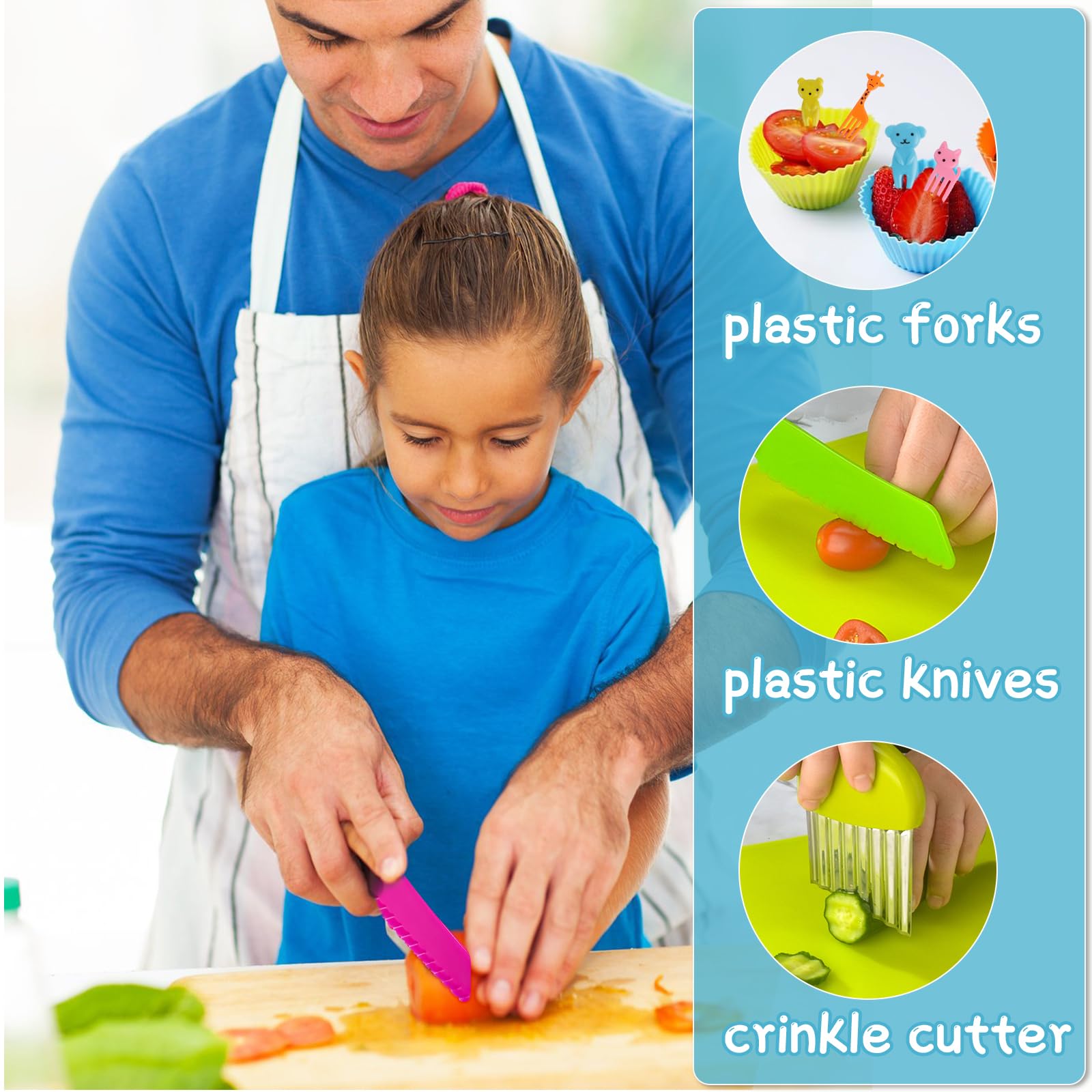 Set Cucina Montessori Per Bambini 17 Pezzi – Coltelli In Legno E Plastica, Pelapatate A Y, Tagliere, Forbici E Stampini, Sicuro - 4