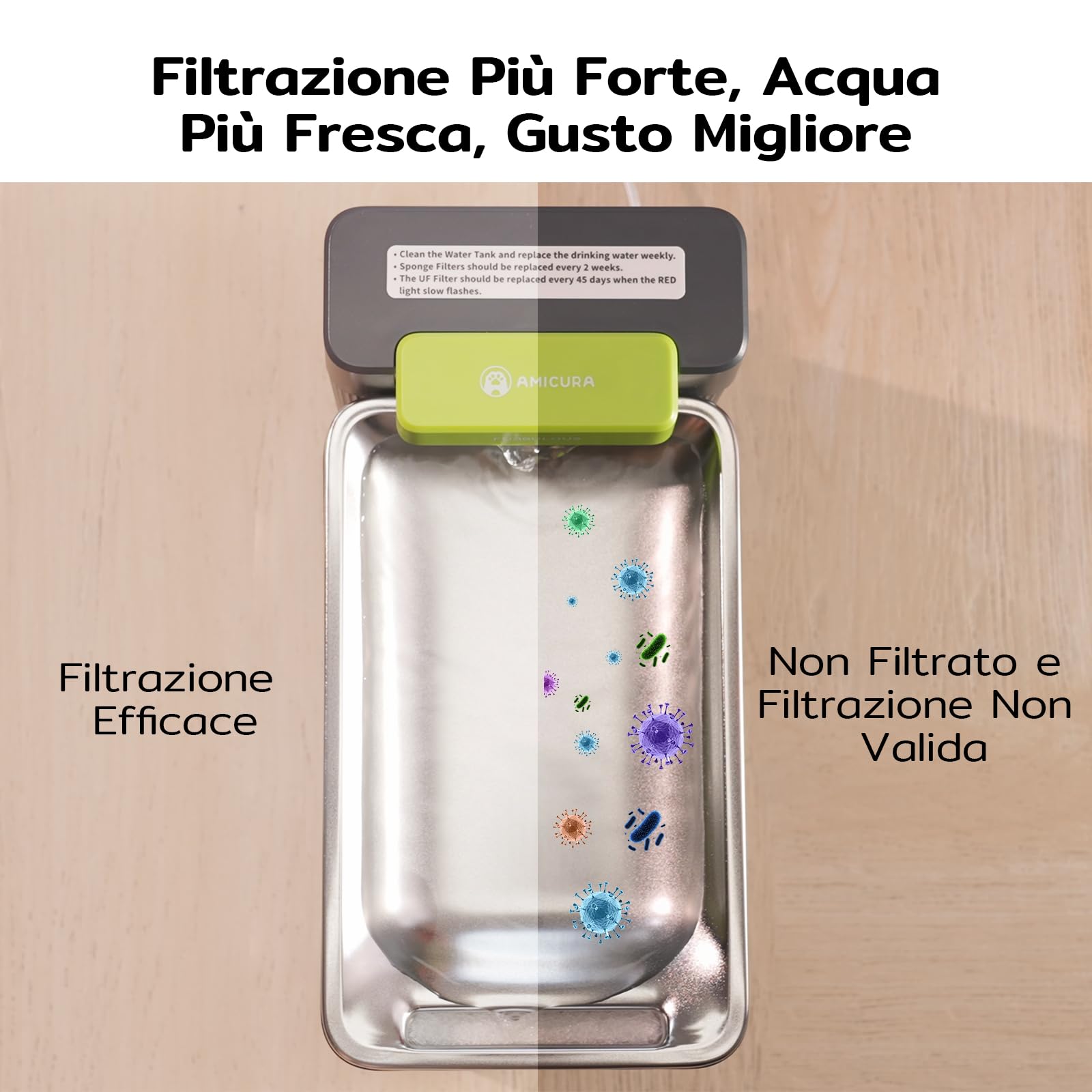 Amicura A3 Lite - Confezione da 2 cartucce filtranti ultra filtranti, membrana in fibra cava da 0,01 micron, compatibile con fontana per gatti, filtrazione ad alta efficienza di batteri e impurità