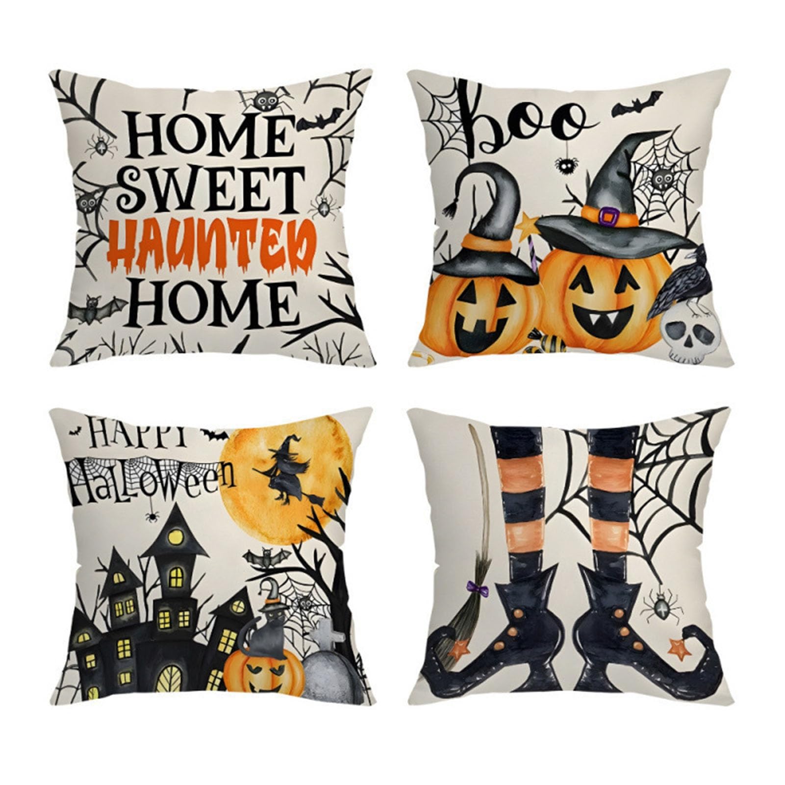 Halloween Ghost Cushion Cover, 18x18 Spooky Skull Throw Pillow for Sofa