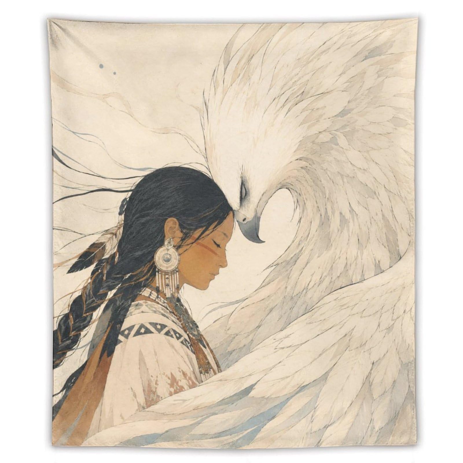 H3B8U2Y5 Native Woman with White Bird Wall Tapestry, Entryway