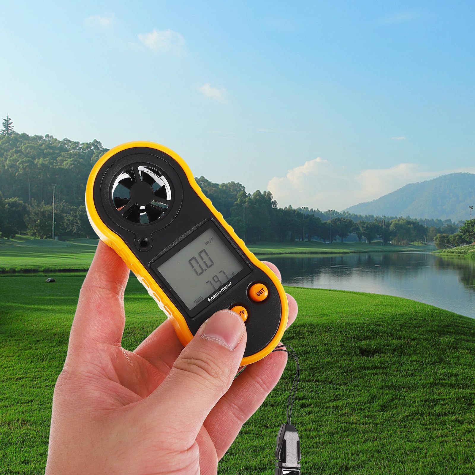 Abaodam Anémomètre Portable Numérique Léger en Plastique Mesure Précise Vitesse du Vent et Température 6 Pales pour Activités de Plein Air