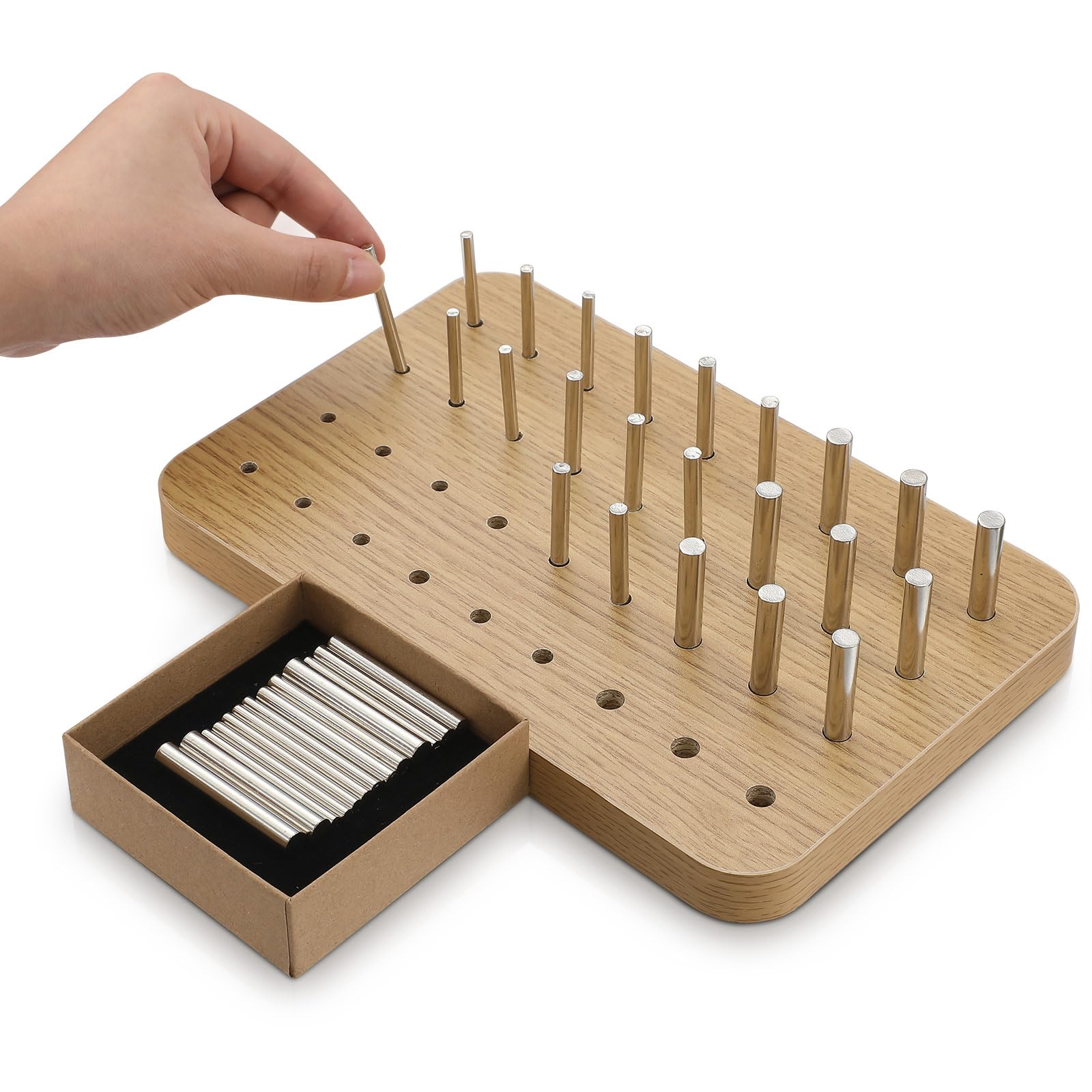 Colingmill 36 Hole Wooden Pegboard for Finger Dexterity with 4mm/6mm/8mm Iron Pegs Hand Rehabilitation Board Wood Peg Board for Improving Fine Motor Skills and Hand Eye Coordination