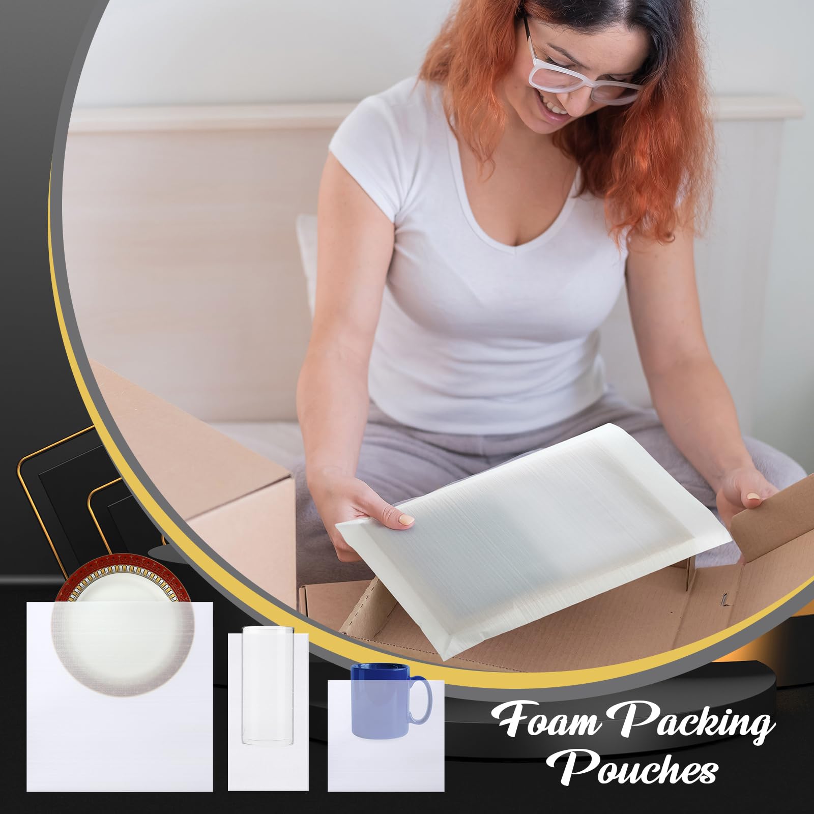Frienda Kit d'emballage de 120 pièces pour plats de déménagement, 30 feuilles de mousse, 90 pochettes de 6 tailles, pochettes de protection pour l'expédition, le stockage de verrerie, la Chine et la