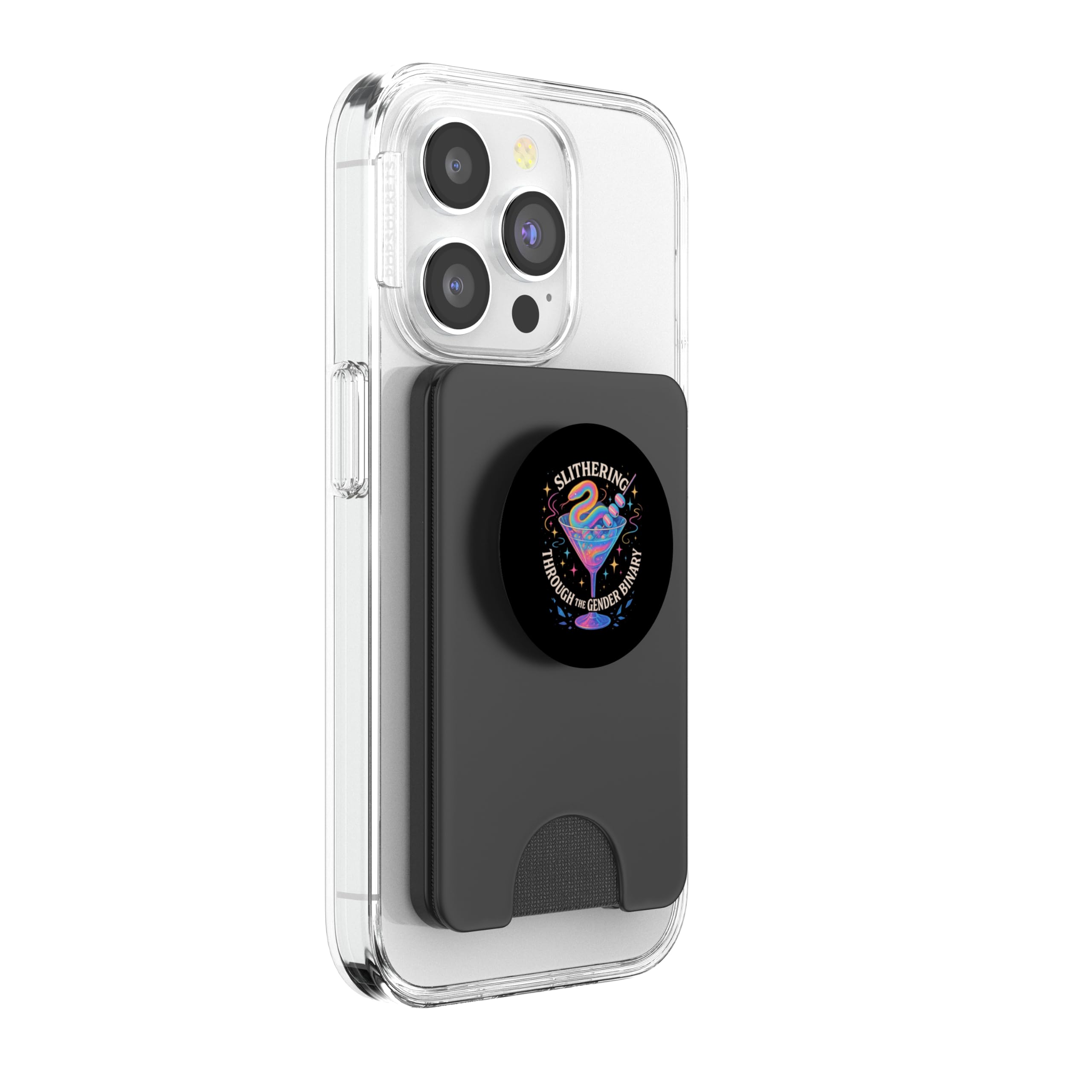 Deslizándose a través del diseño binario de serpiente LGBTQ de género PopSockets PopWallet para MagSafe