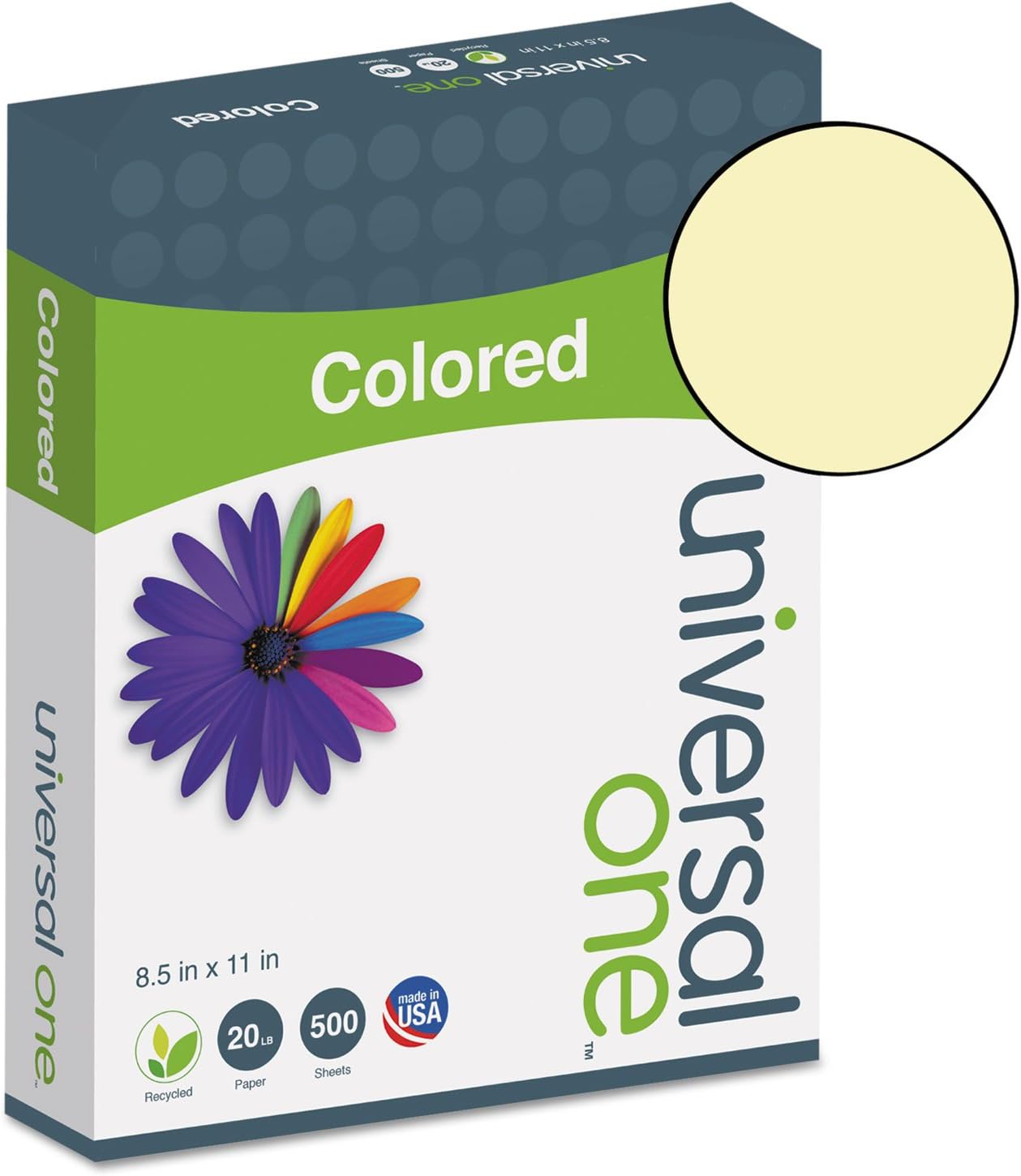 Universal UNV11201 8.5 in. x 11 in. 20-lb. Deluxe Colored Paper - Canary (500/Ream)