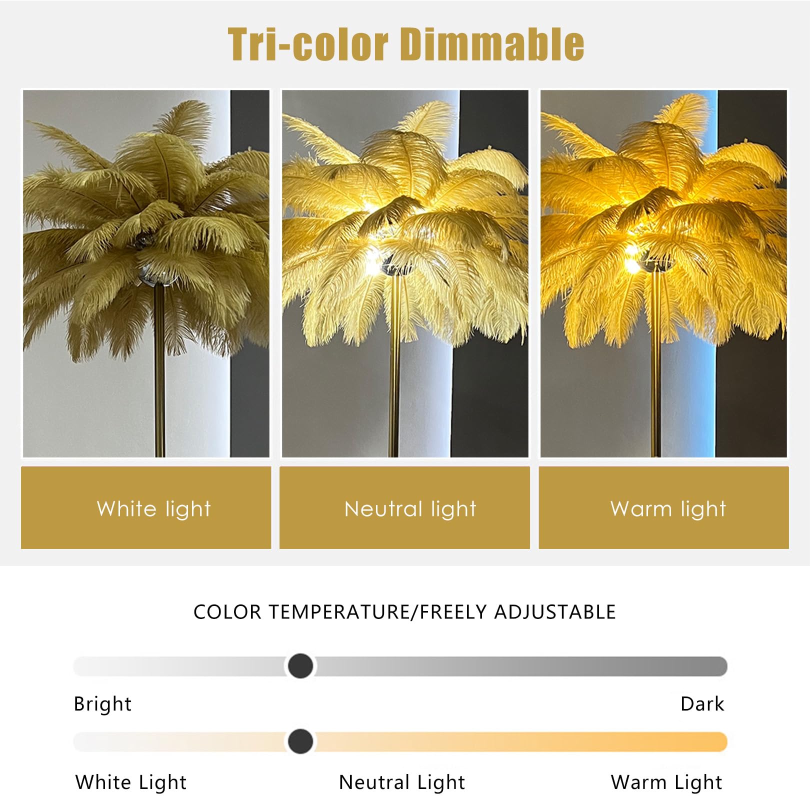 Moderne Luxe Véritable Plume D'autruche Or Lampadaire En Métal Nordique Lampe Sur Pied Villa Repot Hôtel Décor Éclairage Romantique Princesse Chambre Chevet Lampadaire 160 cm