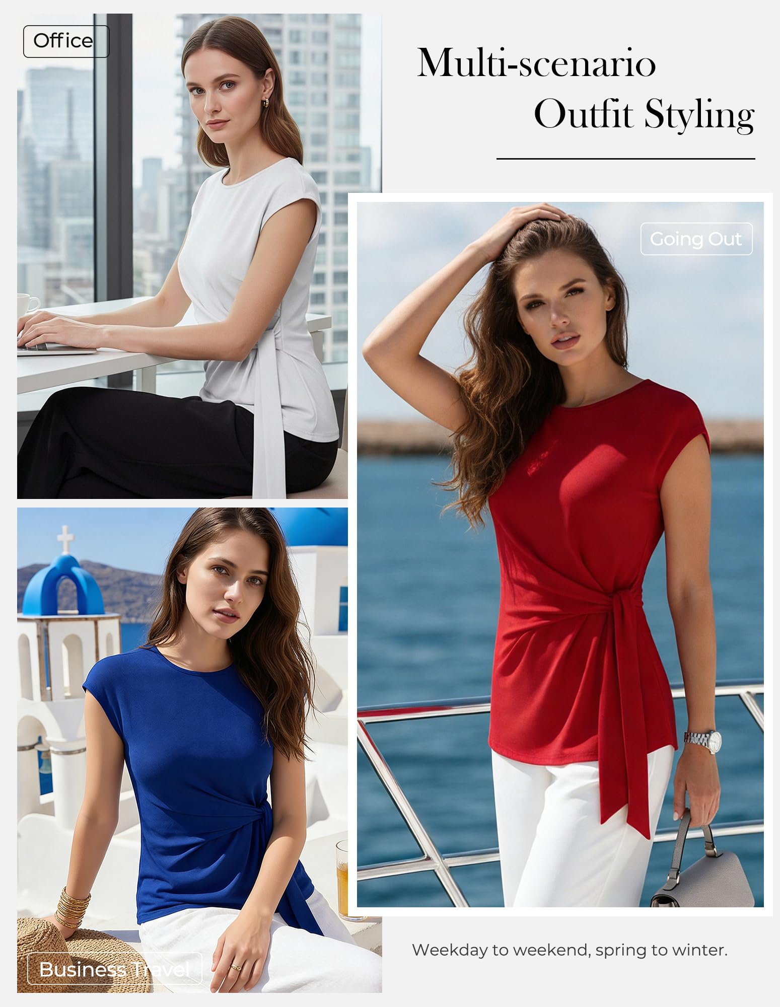GRACE KARIN Blusa elegante de manga casquillo para mujer, de verano, con lazo en la cintura, cuello redondo, elegante, informal, para el trabajo y negocios