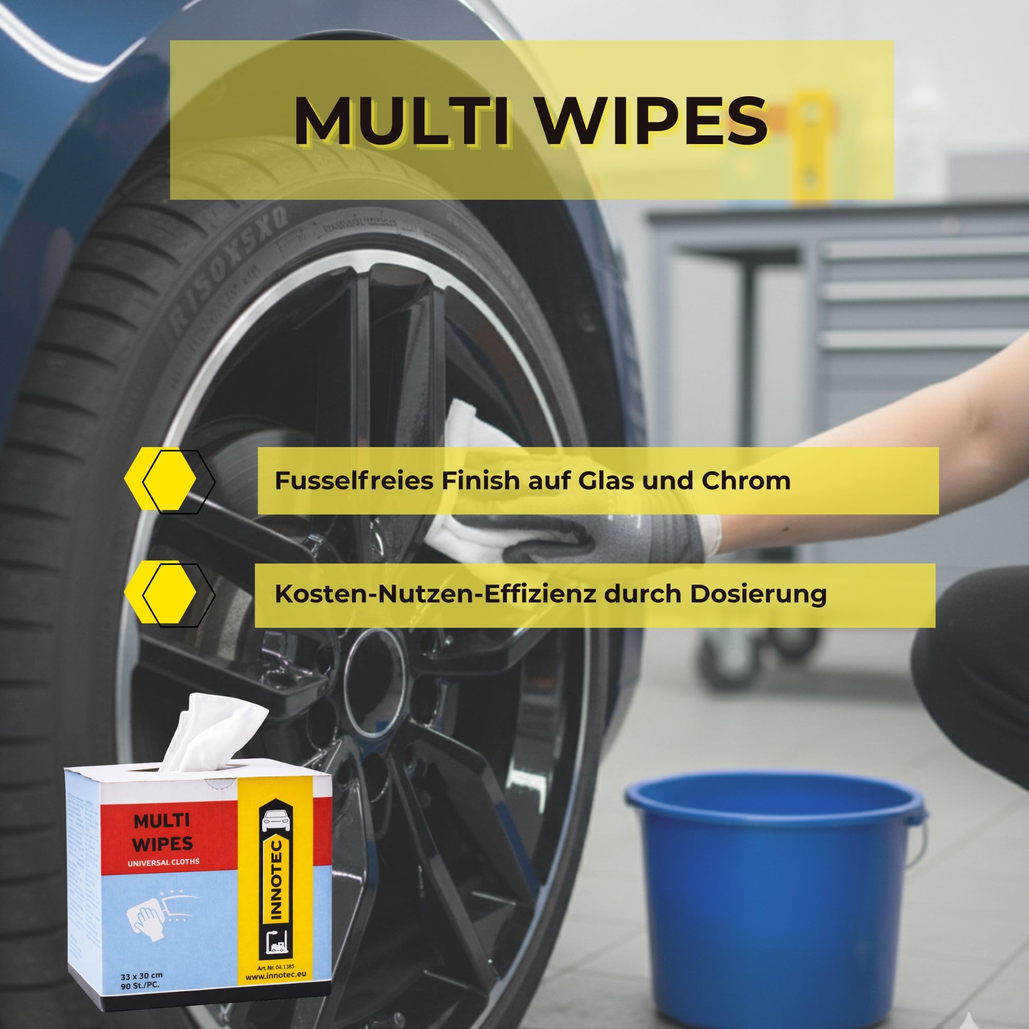 4 Stück INNOTEC Multi Wipes 90 Stück Karton – Profi Universal-Reinigungstücher fusselfrei & reißfest – Kfz Werkstatt Putztücher ideal für Politur, Glas & Entfettung – Saugstark & Chemikalienbeständig
