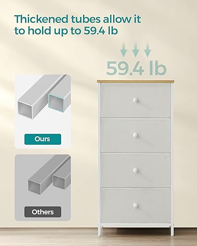 Miniatura 6 de SONGMICS Cómoda para dormitorio, cómoda de tela con 4 cajones, marco de metal, cómoda pequeña, color blanco y roble ULTS314W57