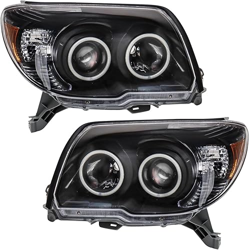 TRQ 2 Piece Headlight Assembly Set Performance Halogen LED Halo Rings Black Bezel Driver & Passenger Side Compatible with Toyota 4Runner 2006-2009 TO2502164 TO2503164 TO2502165 TO2503165