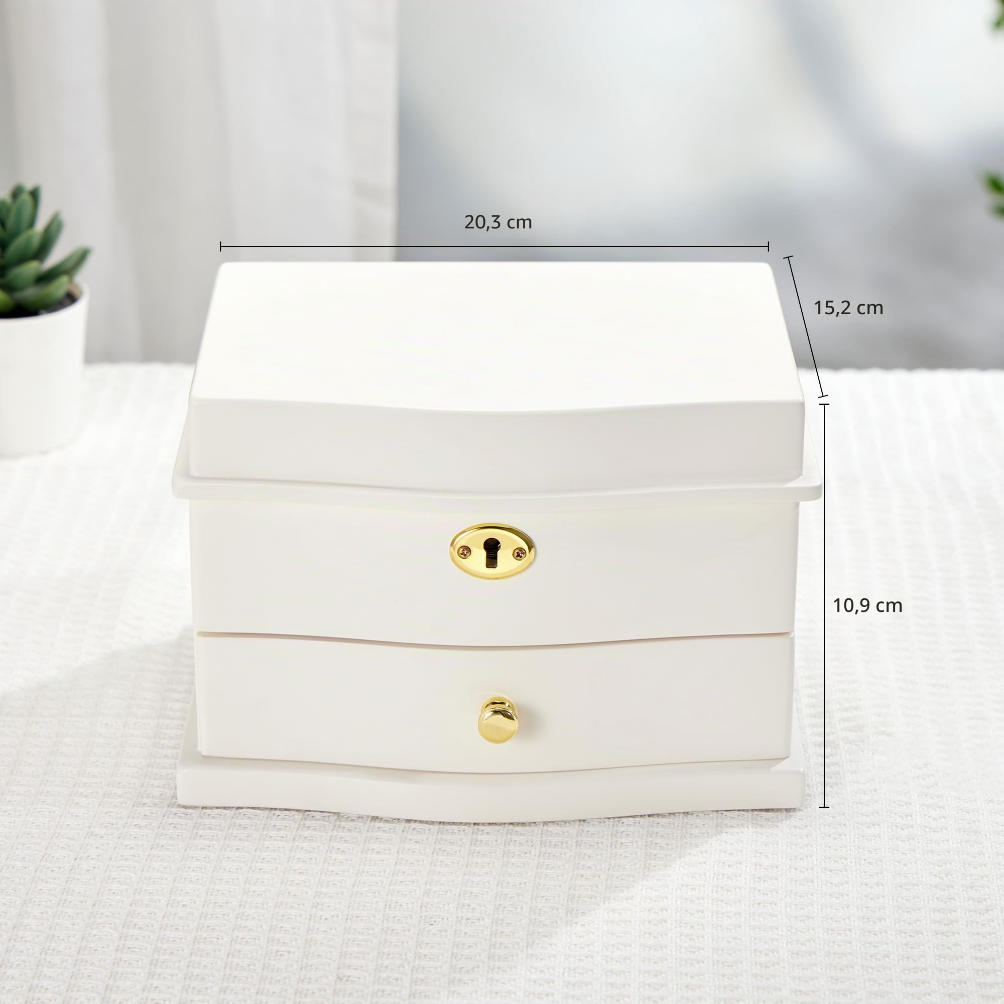 Joyero musical de bailarina con espejo para niñas, caja de música para almacenamiento de joyas para niños (blanco-L)