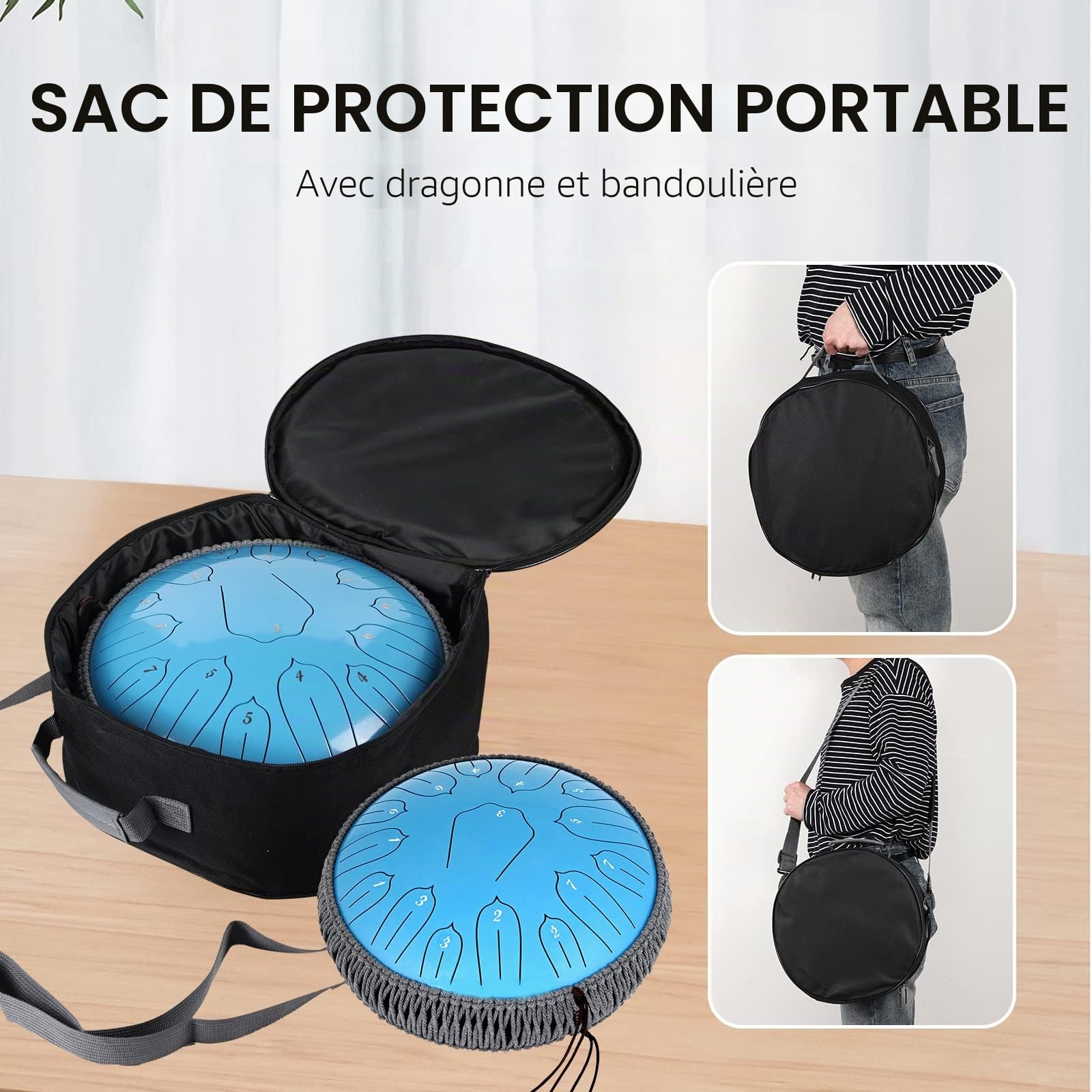 Tambour à langue en acier pour adultes : instrument de musique Handpan Drums Set de 15 notes de 30,5 cm avec sac et livre de musique – Instruments de musique à percussion pour la méditation et le yoga