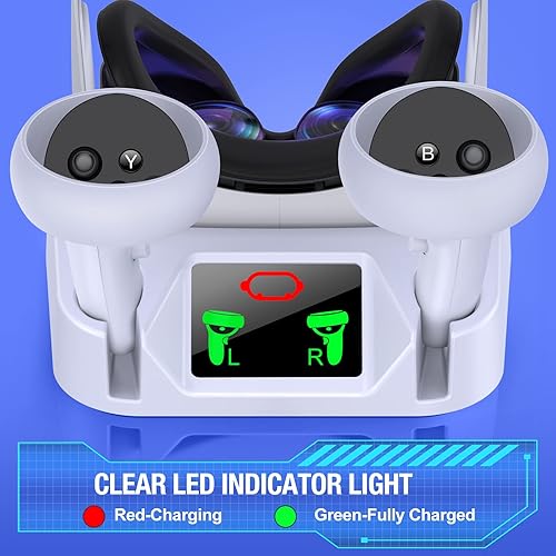Miniatura 4 de Base de carga VR para Meta Quest 2Oculus Quest 2, estación de carga VR para auriculares y controlador VR, base de carga con 2 baterías recargables,
