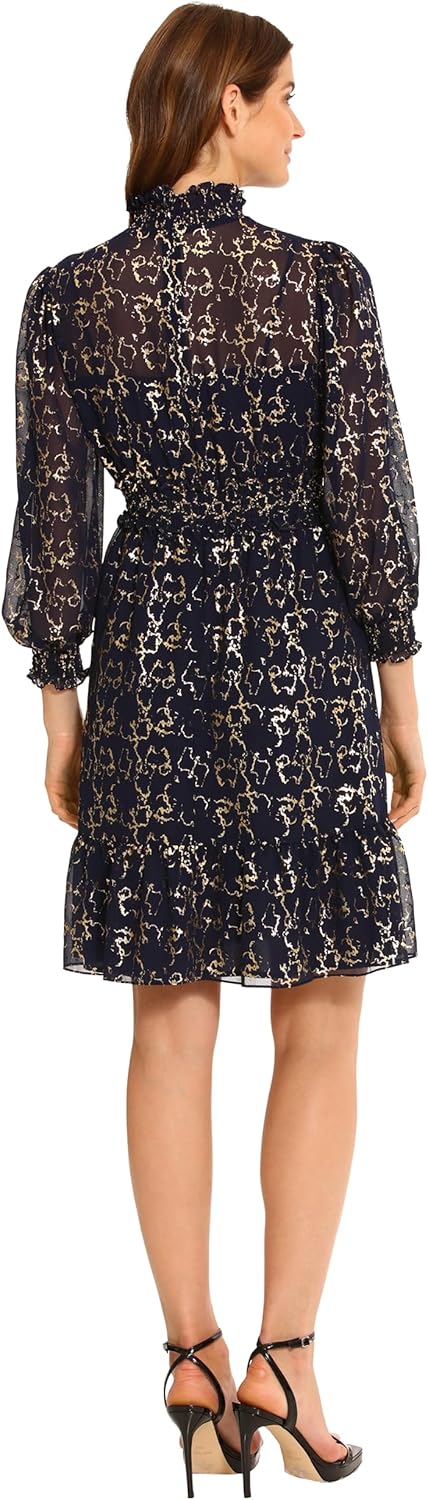 Maggy London Women's Holiday Foil Glitter Shimmer Metallic Dress Occasion Party Guest of, Navy/Gold - Image 3