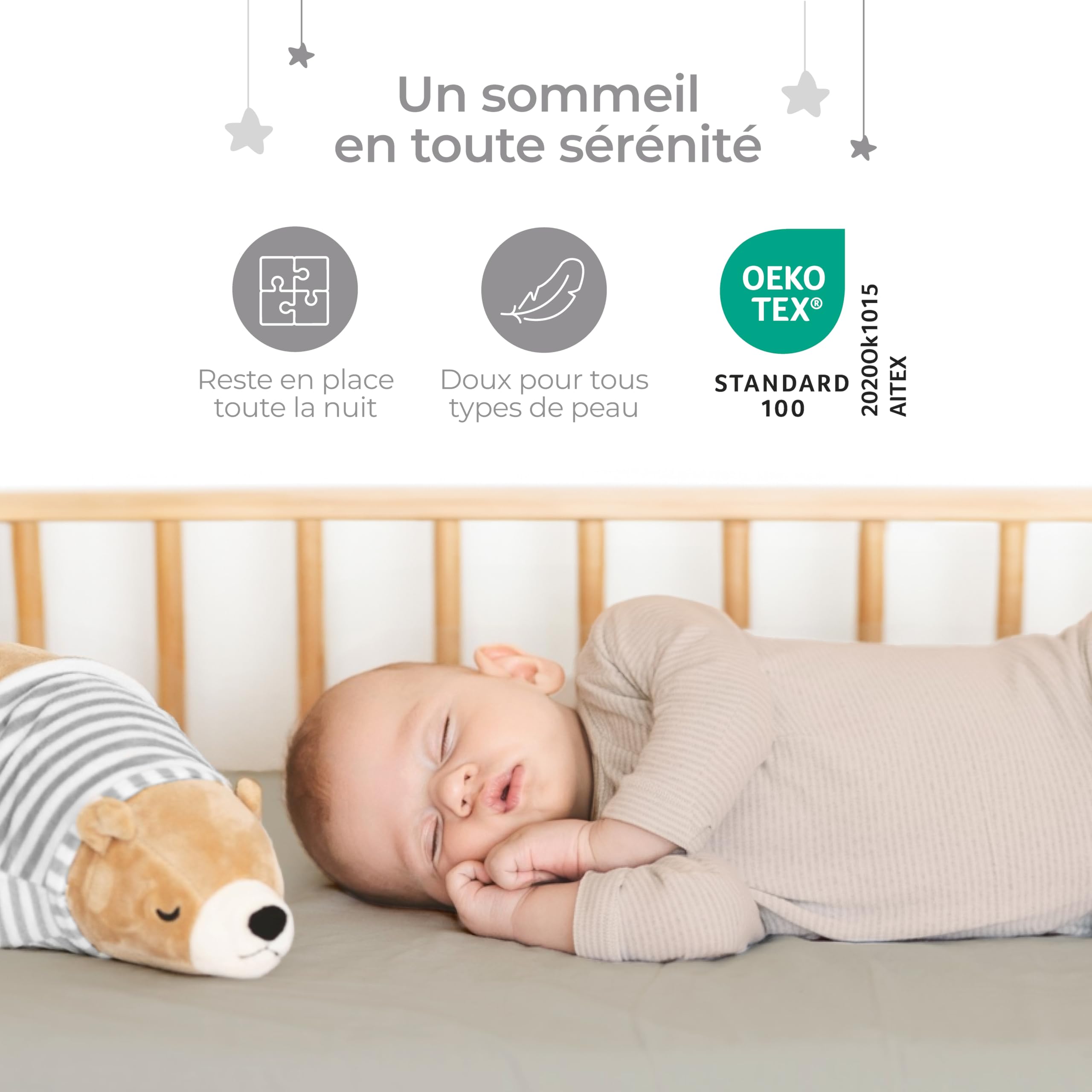 Dreamzie Lot de 2 Drap Housse 70x140 cm - Coton certifié Oeko-Tex - Draps pour lit bébé & Enfant, adaptés aux Matelas 70x140 cm - Gris/Blanc