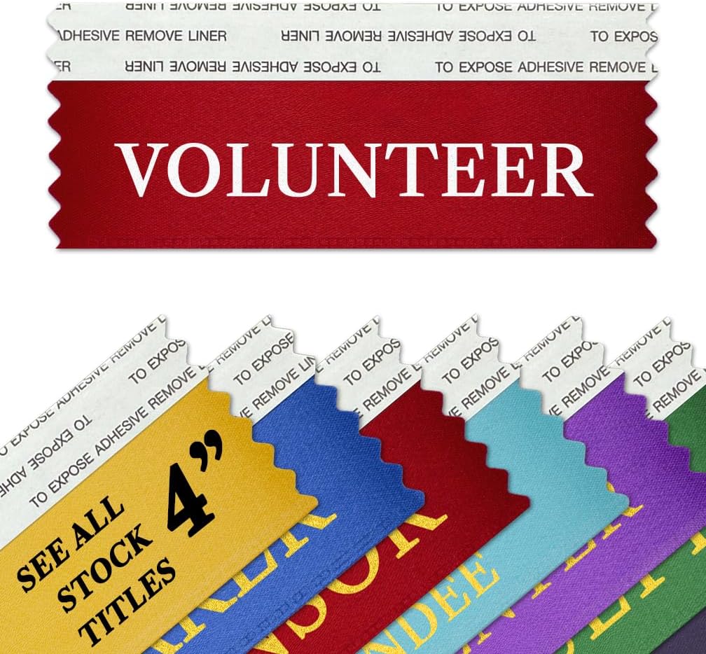 First Time Attendee 4" Badge Ribbons with Adhesive for Nametags - Made in The USA by Ribbons Galore (100 Ribbons)