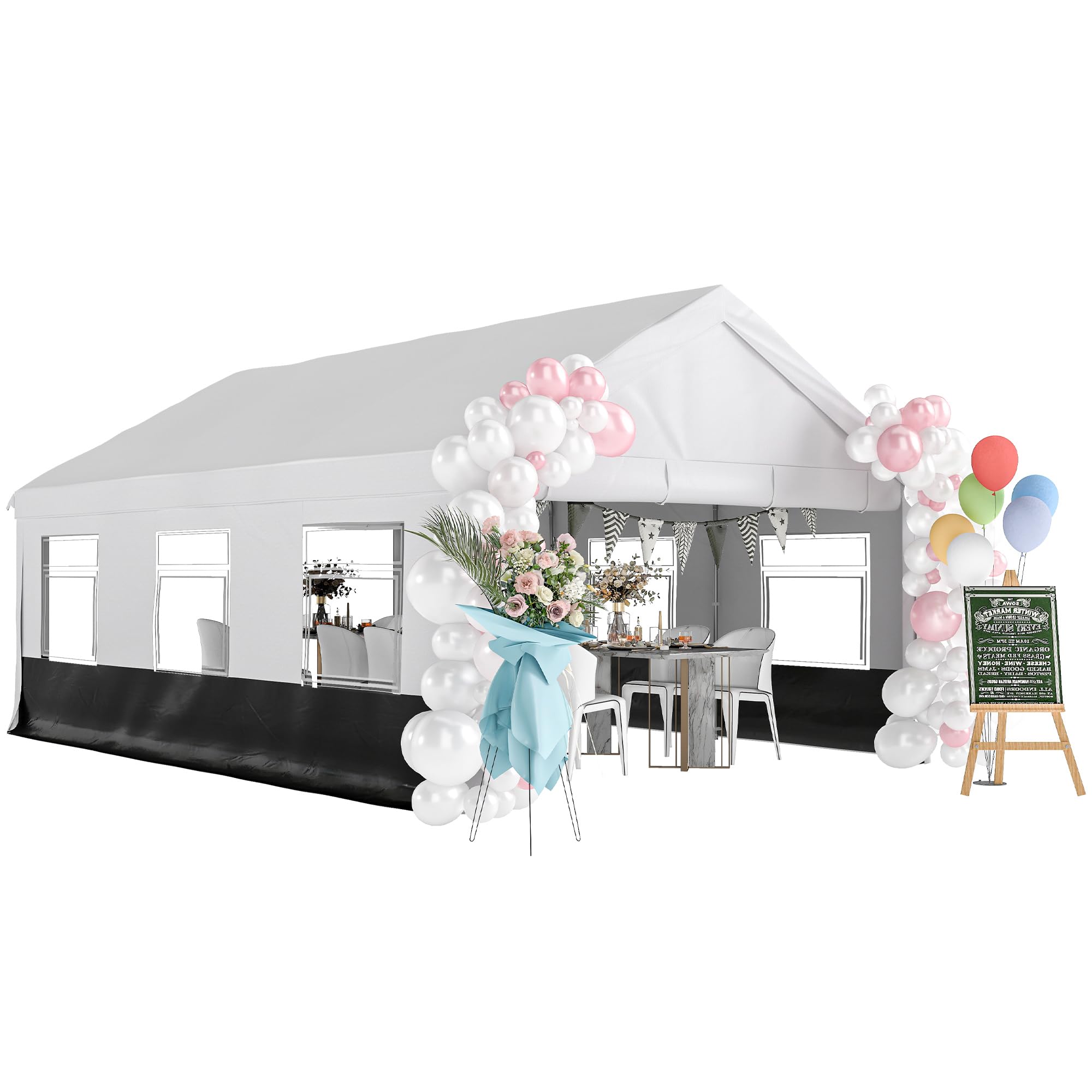 Outsunny Carpa para Fiesta 4x6 m Estructura Acero Galvanizado Gris y Blanco