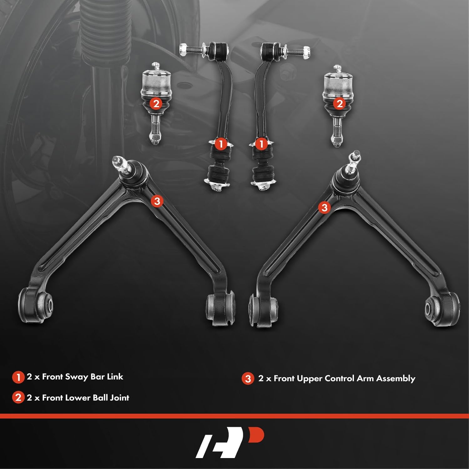 A-Premium Set of 6, Front Upper Control Arm, Sway Bar Link, Lower Ball Joint, Compatible with Dodge Durango 2004-2009, Chrysler Aspen 2007-2009