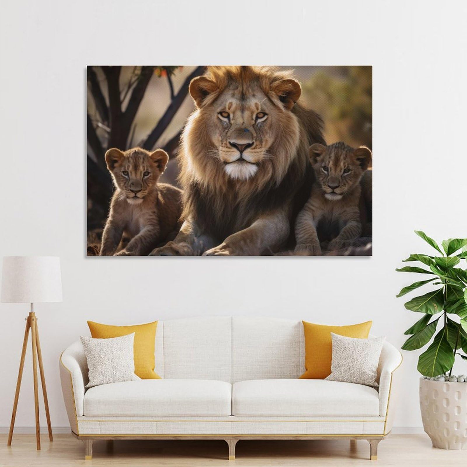 Junmoney Canvas Wall Decor Lion With Cubs, 24x36inch(60x90cm), for Bedroom, Guest Room Or Reading Nook, Decorative Wall Art for Cosy Rooms