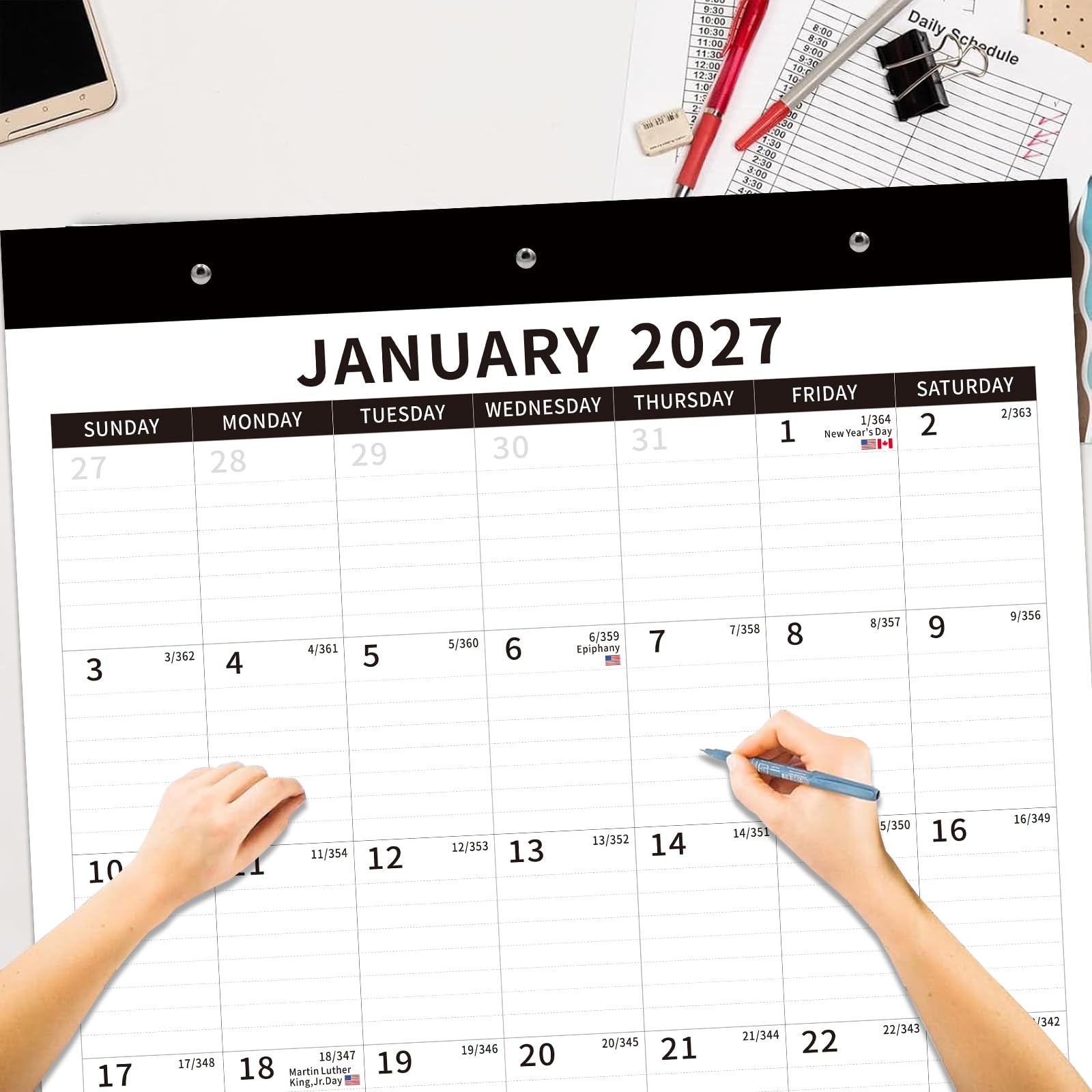 Tischkalender 2026–2027 – Dayvorax Tischkalender Juli 2026–2027 Dez, 34 x 23 cm, großer Tischkalender mit dickem Papier, Kunststoffeinband, großer Kalender für Zuhause und Büro