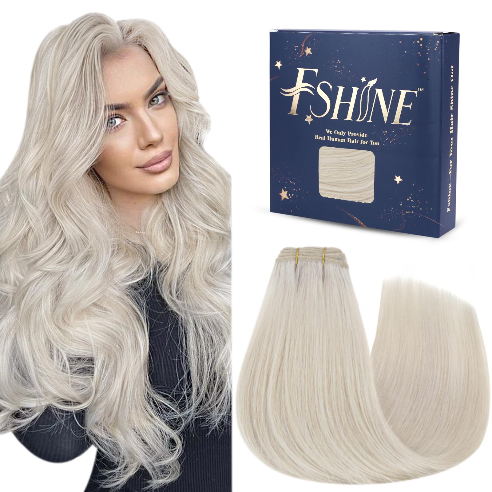 Fshine Blonde Weft Hair Extensions Real Human Hair White Blonde