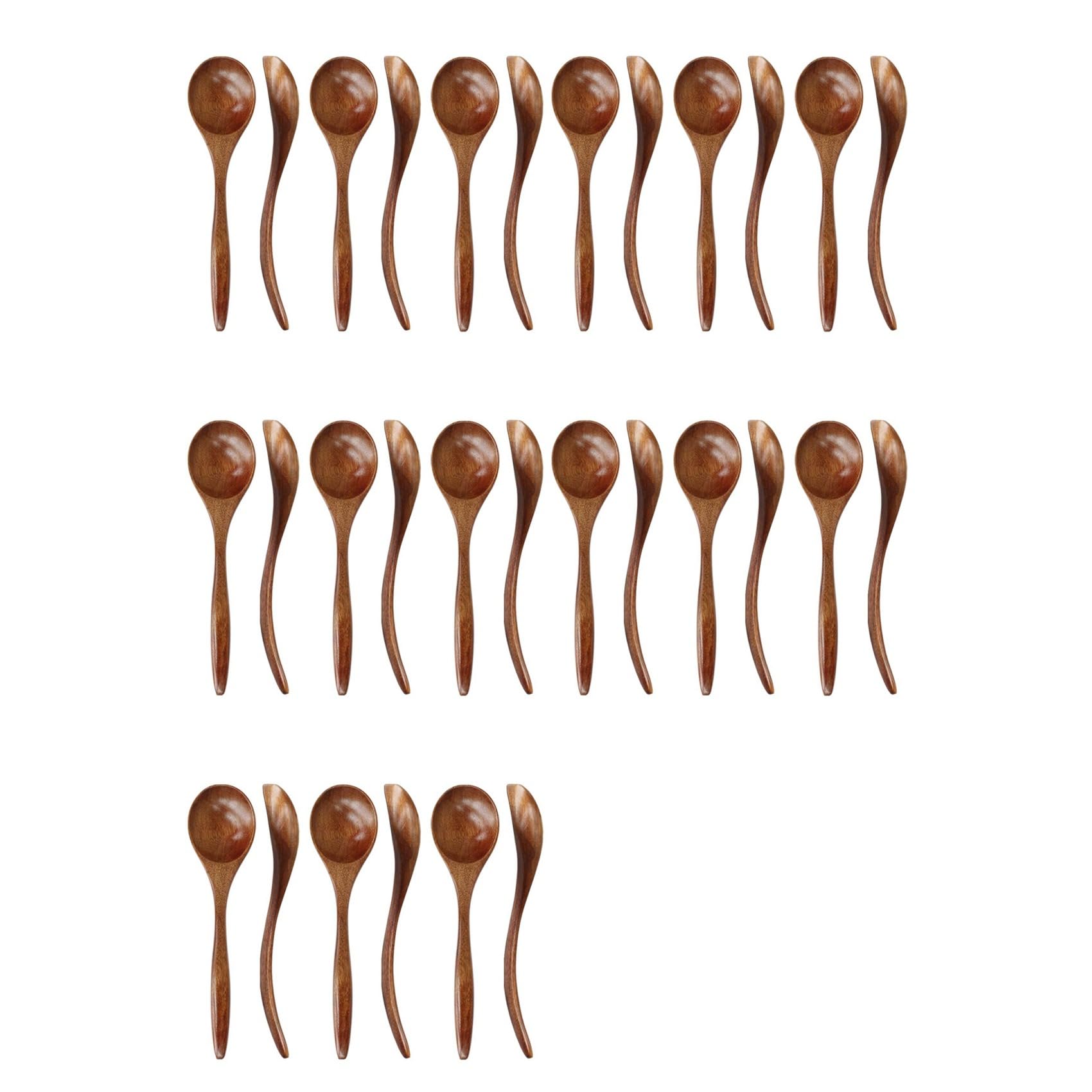Hndhbfgrt Wooden Spoons for Eating, 30 Pieces Natural Wood Eating Spoon, 7 Inch Eco-Friendly Handmade Teaspoon for Dinner